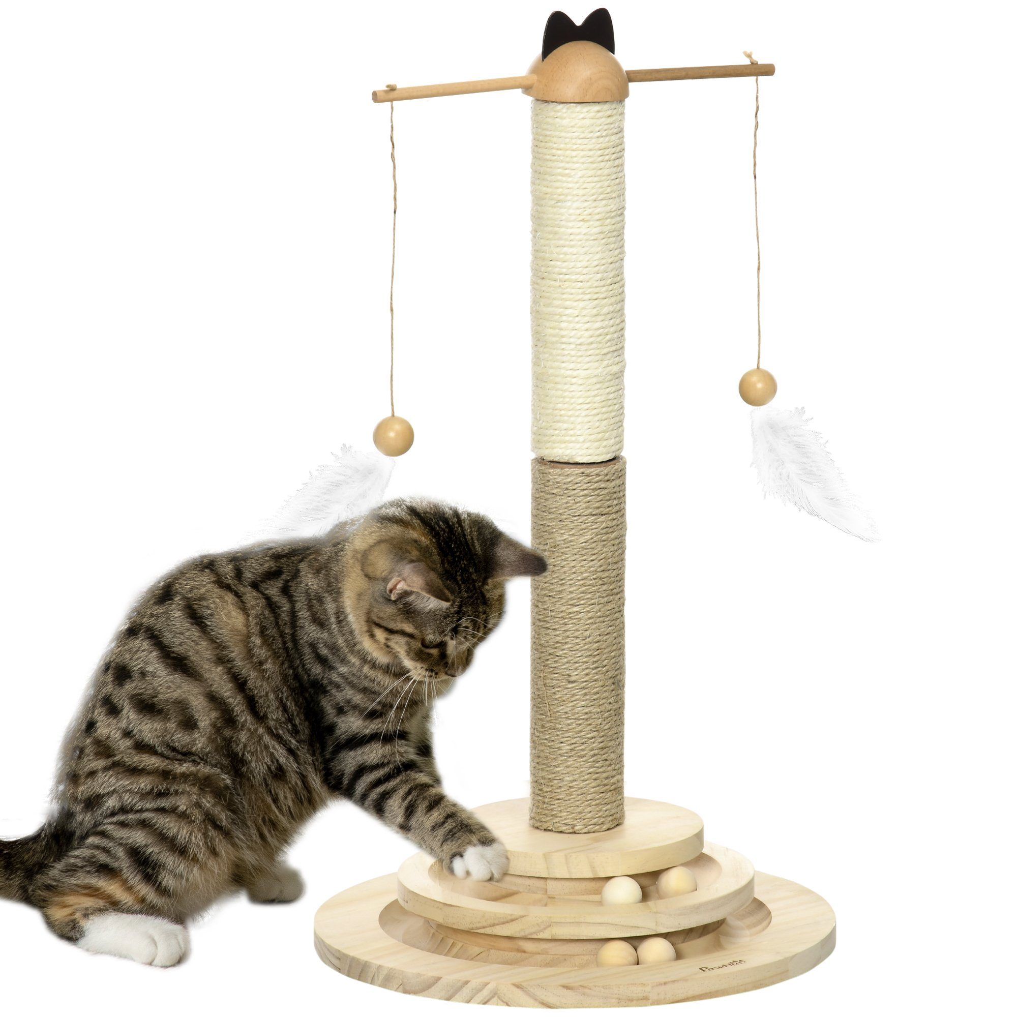 Kratzbaum Katzenbaum mit Ballspielzeug, Sisalsäule, Katzenmöbel, Naturholz