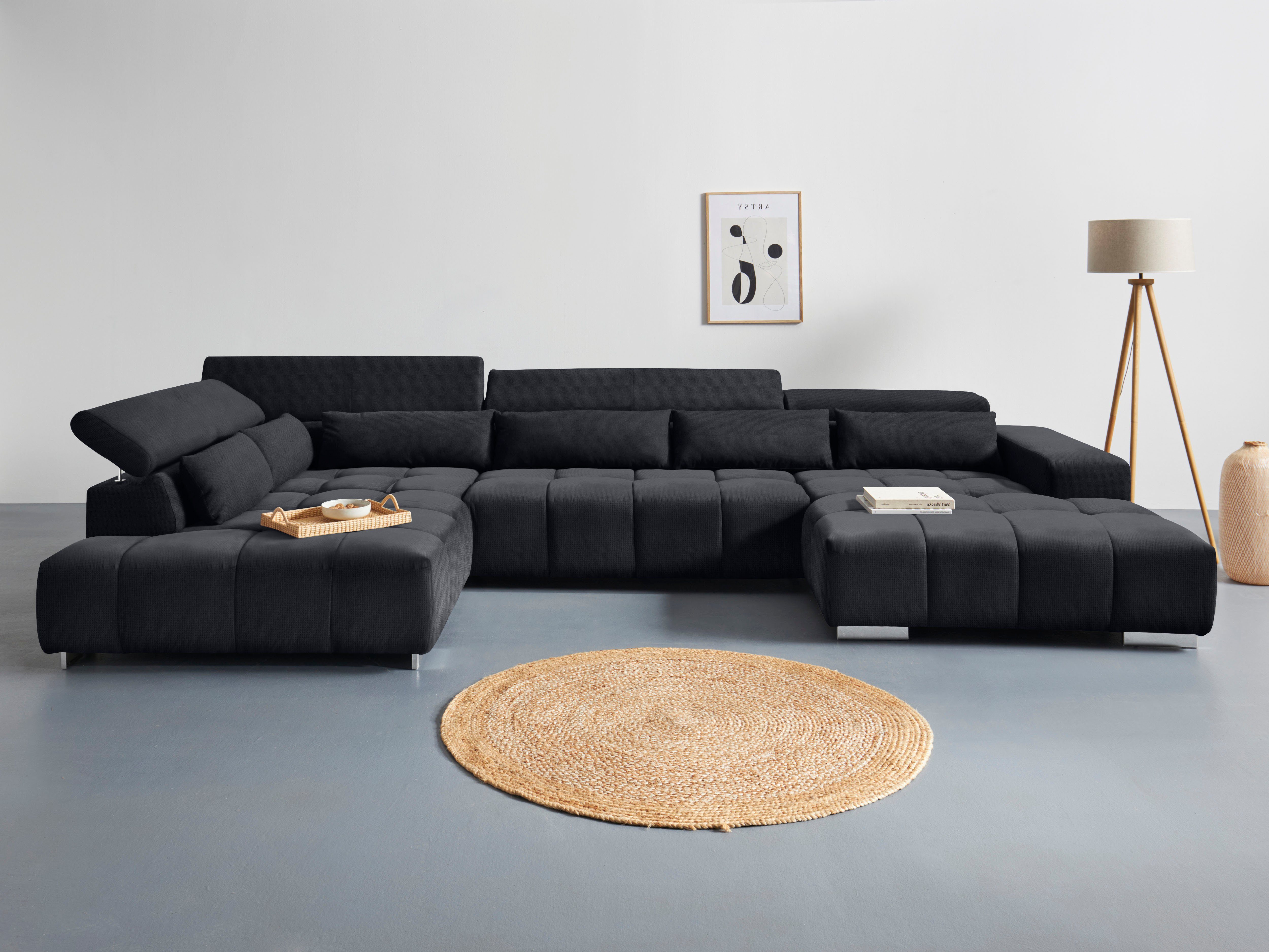 COTTA Wohnlandschaft Orion U-Form, B: 409 cm, mit Kopfteilverstellung & 6 Nierenkissen