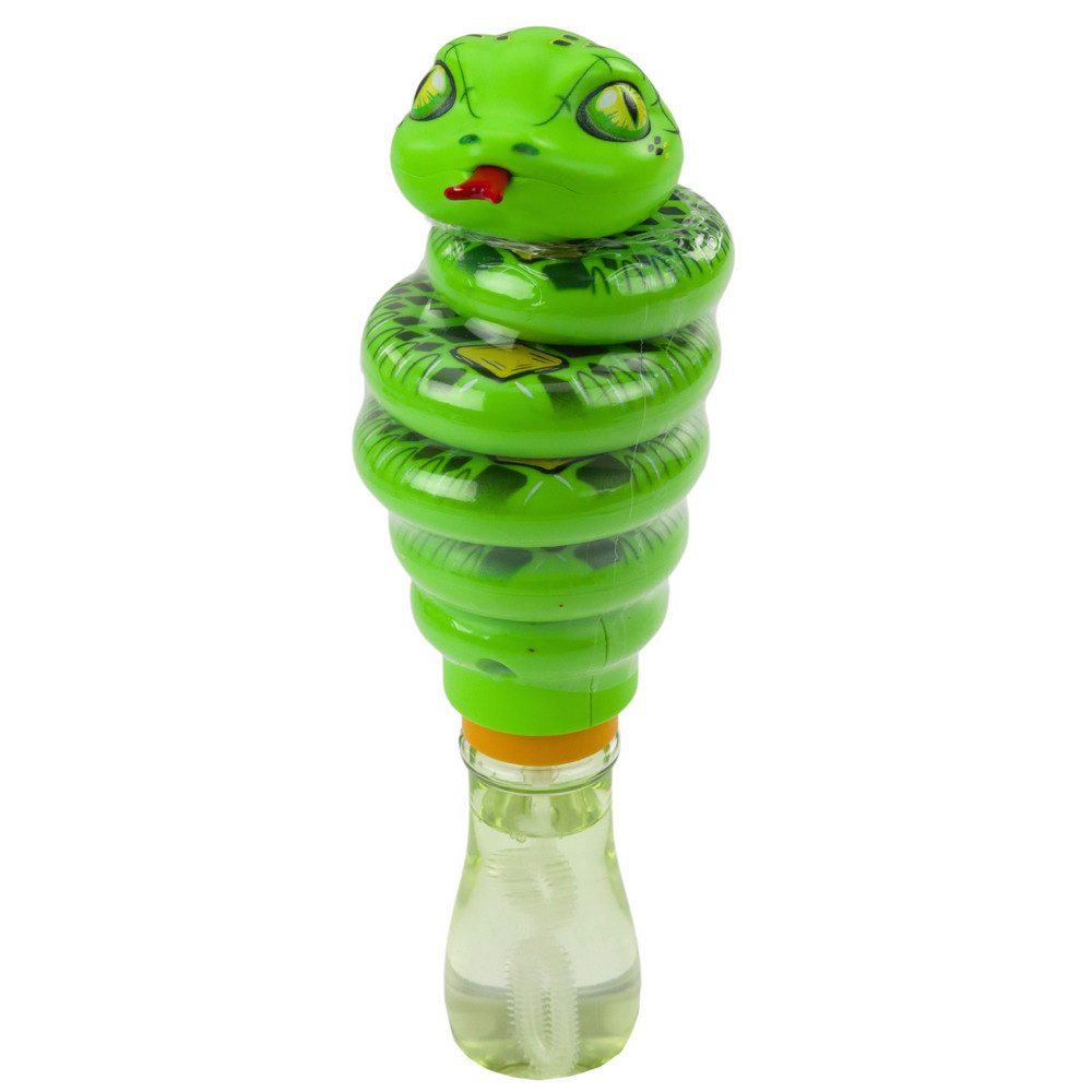 LEAN TOYS Seifenblasenspielzeug Seifenblasenstab Schlangenfigur Drehspielzeug, drehbarer Schlangenkopf, 2in1, Blasenspaß