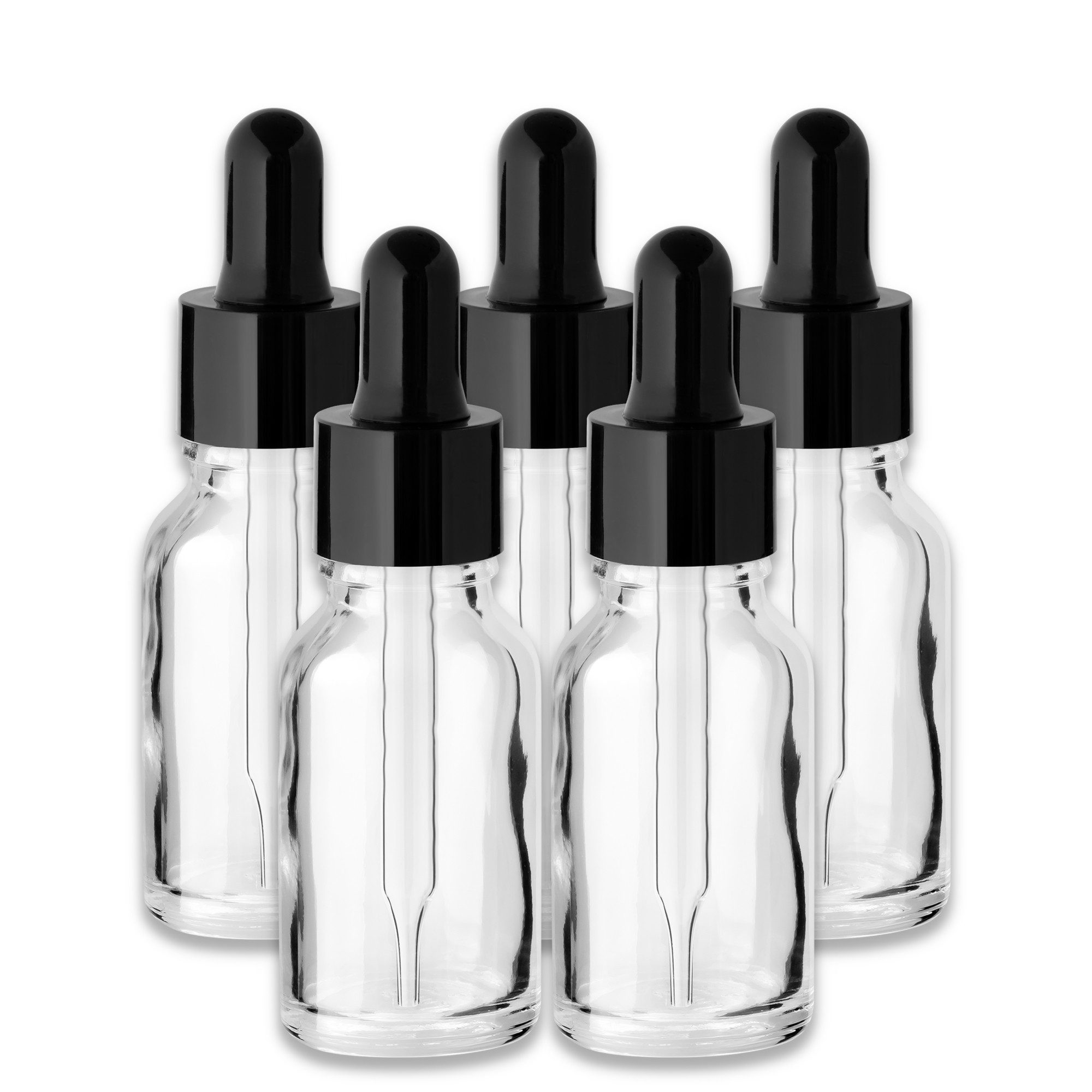 CK Verpackung GmbH Zerstäuberflasche 5x Farblose Glasflasche 15 ml mit schwarzer Pipette Tropfer für Öl Set