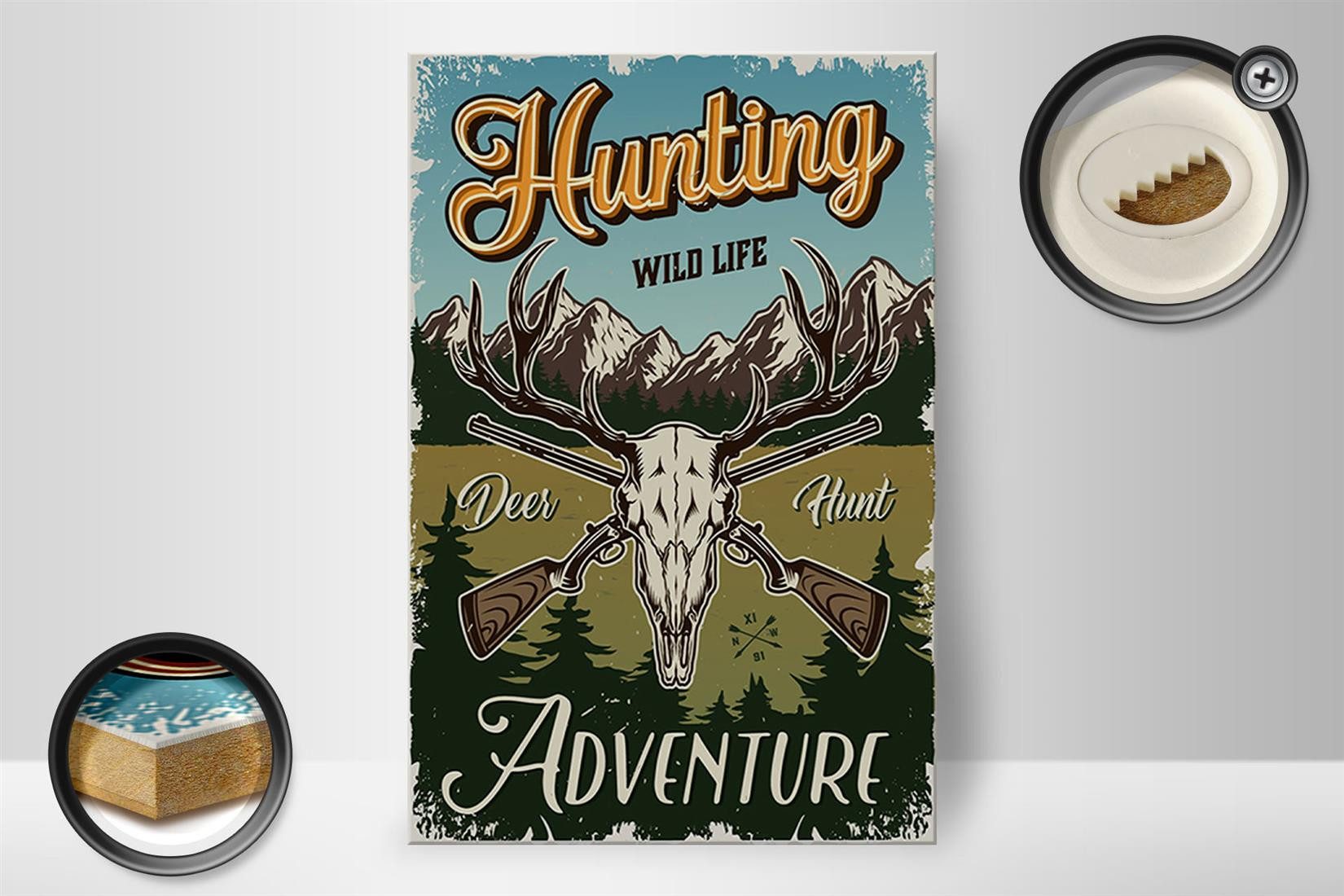 Femer GmbH Holzbild Jagd 20x30cm Hunting wild life adventure, Camping Sport Hobby Freizeit (1 St), Glatte Holzfaserplatte (MDF), vorn beschichtet