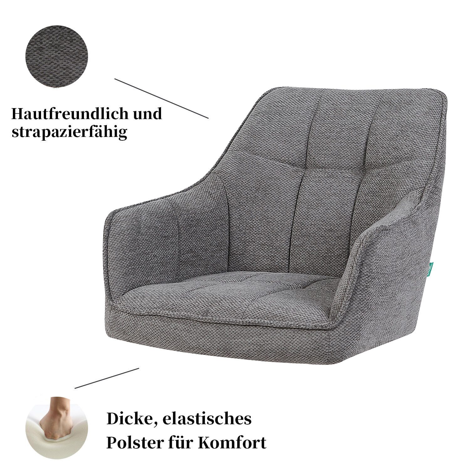 DUBI Möbel Polsterstuhl THOMAS-MIRA, 360° drehbar Massivholz oder Metallgestell 2er-Set