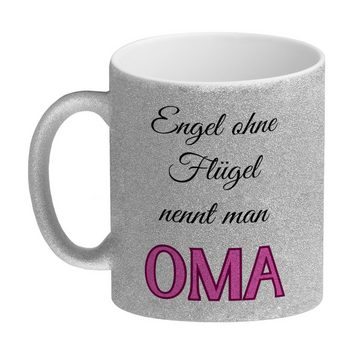 speecheese Tasse Oma Glitzer-Kaffeebecher mit Spruch Engel ohne Flügel nennt man Oma