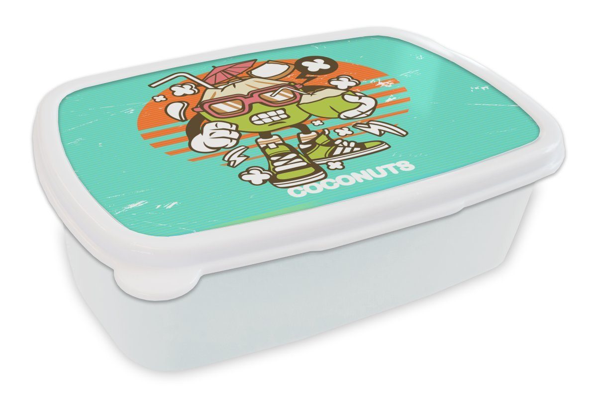 MuchoWow Lunchbox Kokosnuss - Gläser Retro, Kinder und (2-tlg), Jungs für für Brotdose, - Brotbox und Erwachsene, Kunststoff, weiß Mädchen