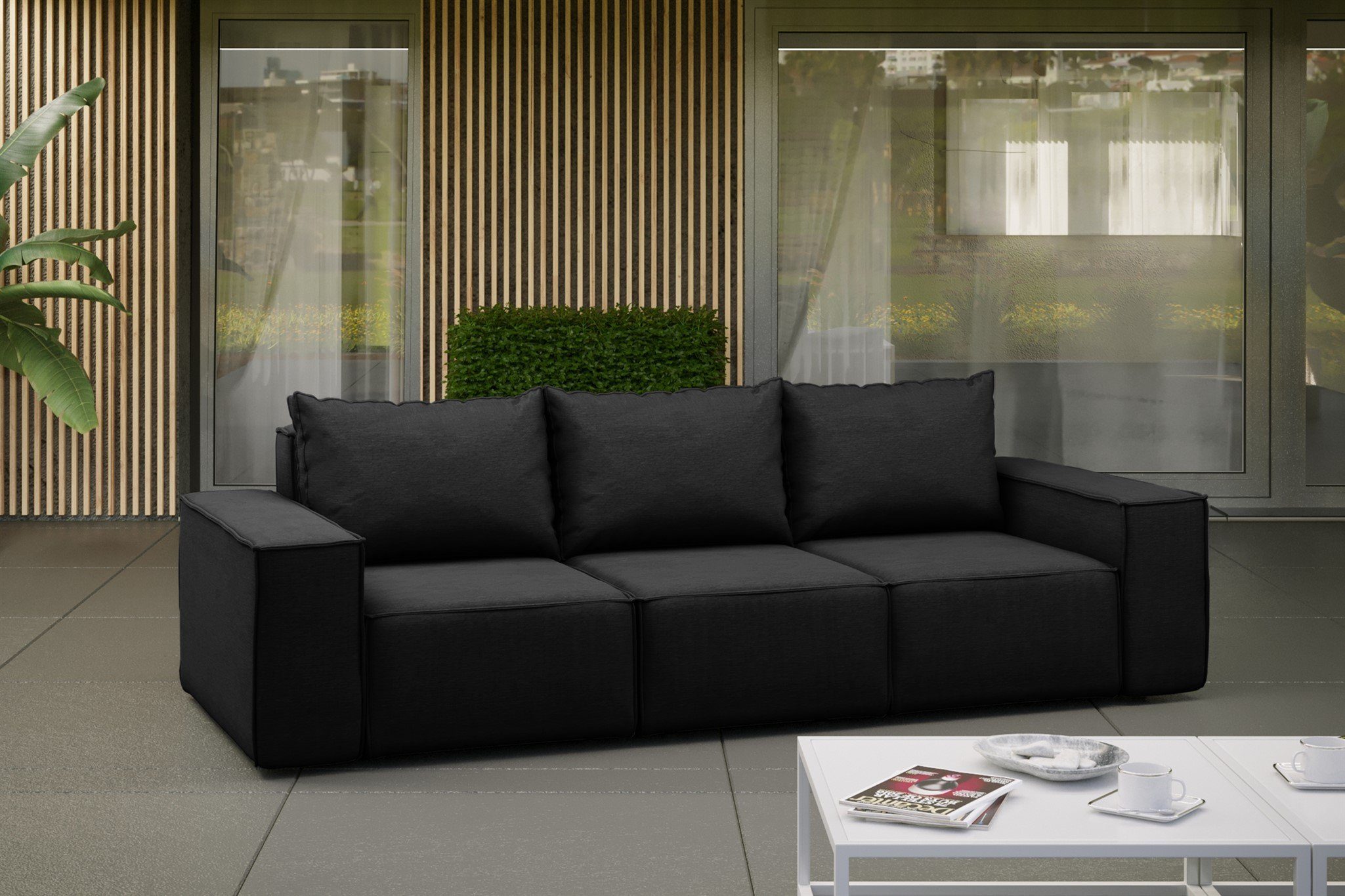 Fun Möbel Loungesofa Gartenmöbel Sofa 3-Sitzer GARDENT, wetterfester Stoff NXL Schwarz