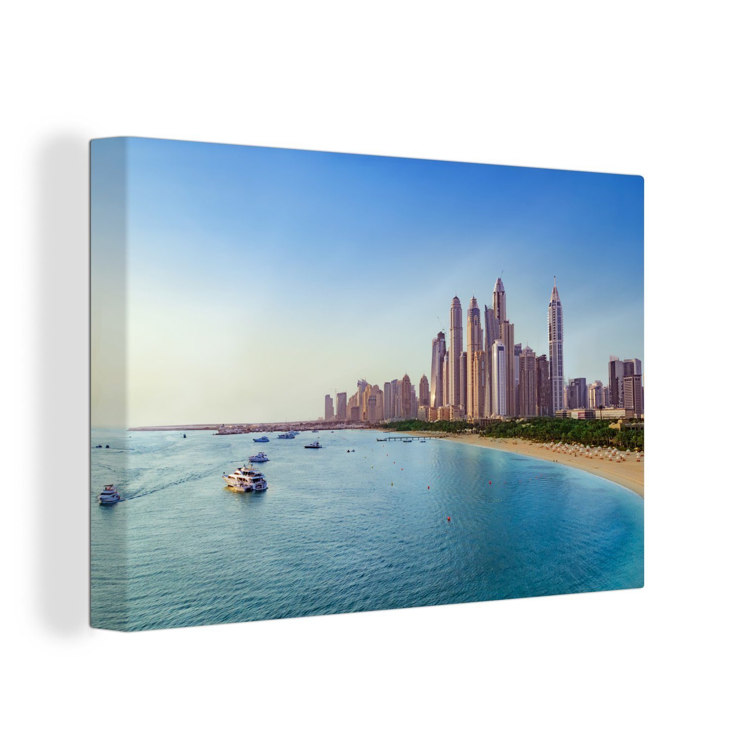 OneMillionCanvasses® Leinwandbild Bild des wunderschönen hellblauen Meeres vor der Küste von Dubai, (1 St), Wandbild Leinwandbilder, Aufhängefertig, Wanddeko, 30x20 cm