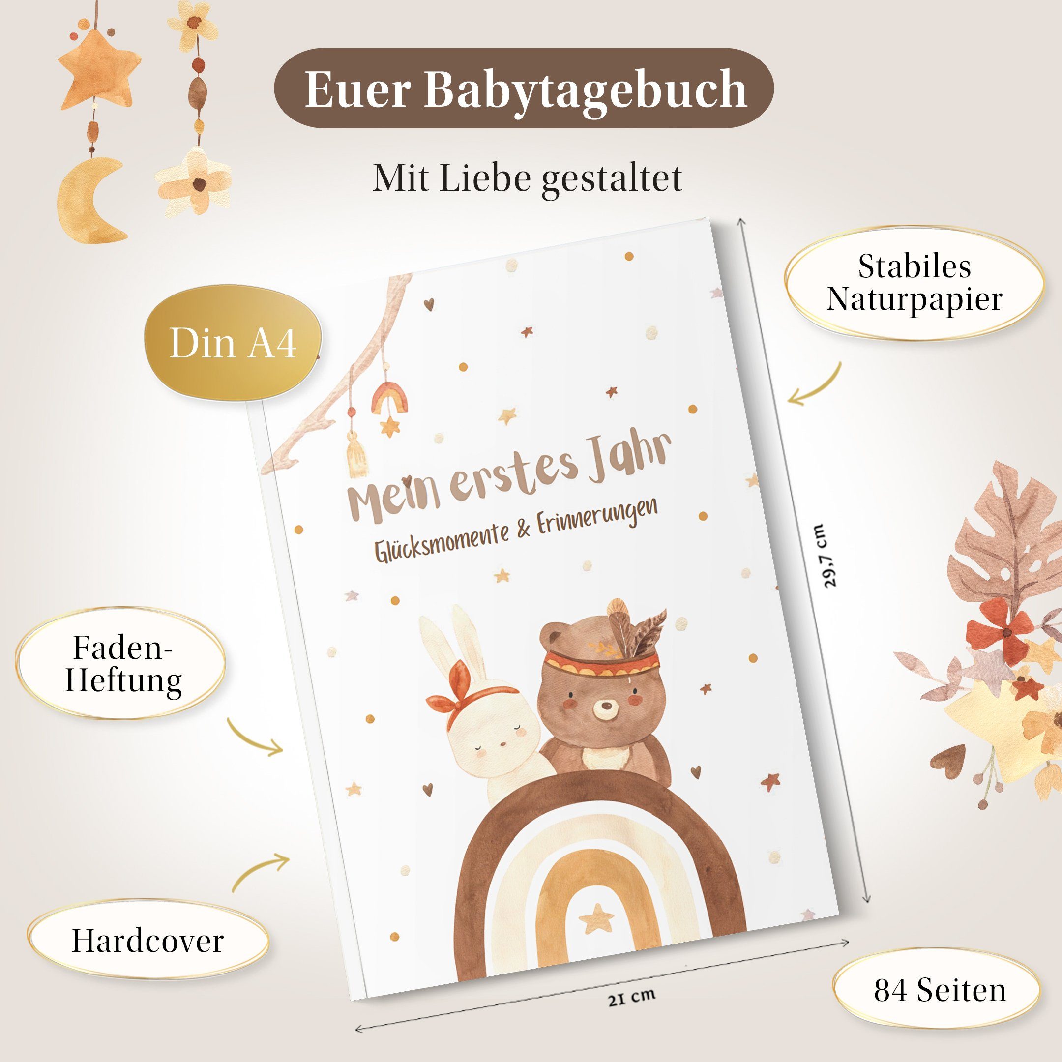 Eulentaler Tagebuch I Babyalbum I Mein erstes Jahr I Von Pädagogen gestaltet I handgemalte Illustrationen, viel Platz für Fotos & Erinnerungen, 84 Seiten