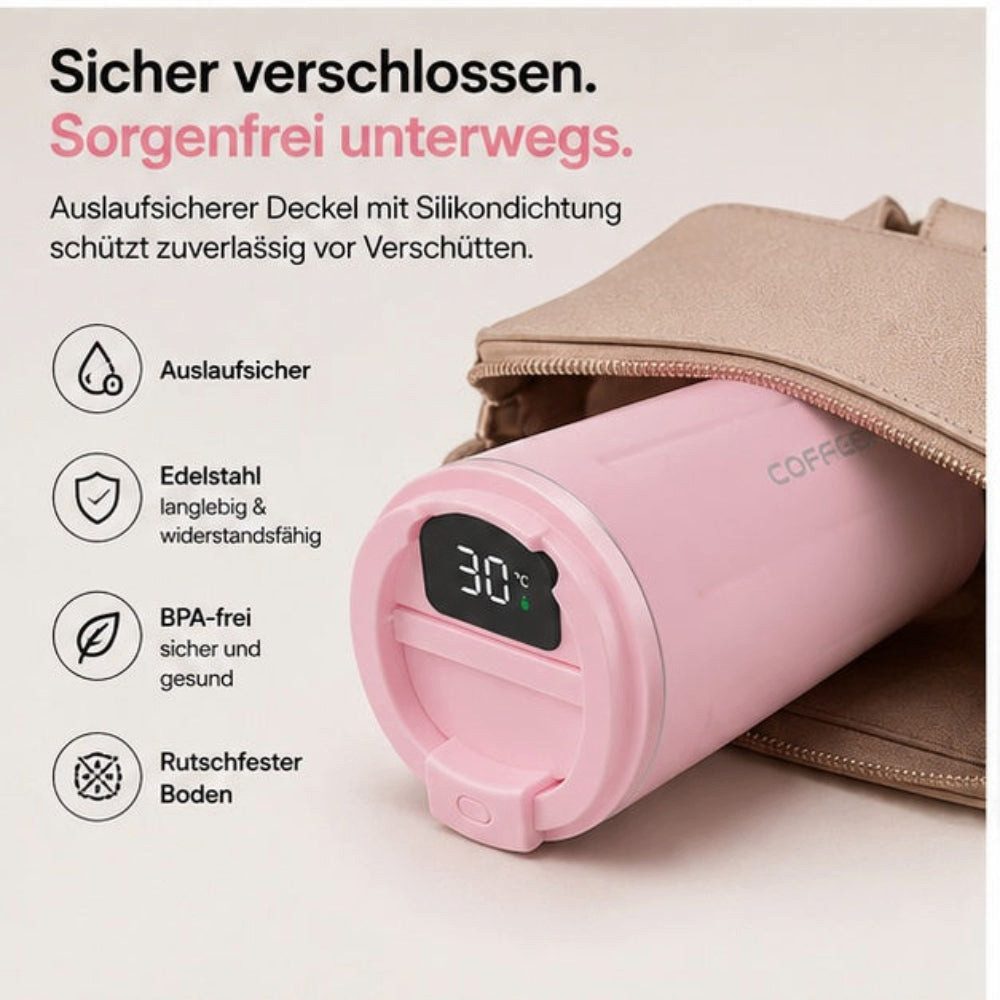 Zengi Thermobecher 380 ml Coffee to go Vakuum isoliert für Büro Auto Reisen unterwegs, 1-tlg., Edelstahl, LED-Temperaturanzeige, auslaufsicher, doppelwandig, BP – Bild 5 von 5