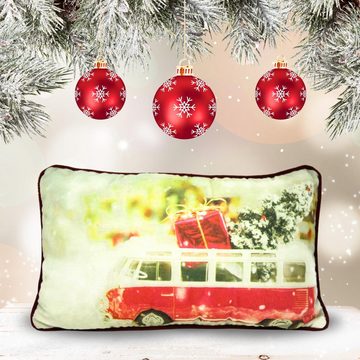 Bada Bing Dekokissen Weihnachtskissen Bulli Oldtimer Truck Retro Auto Kissen Weihnachten, 3er Set Kissenhülle mit Füllung