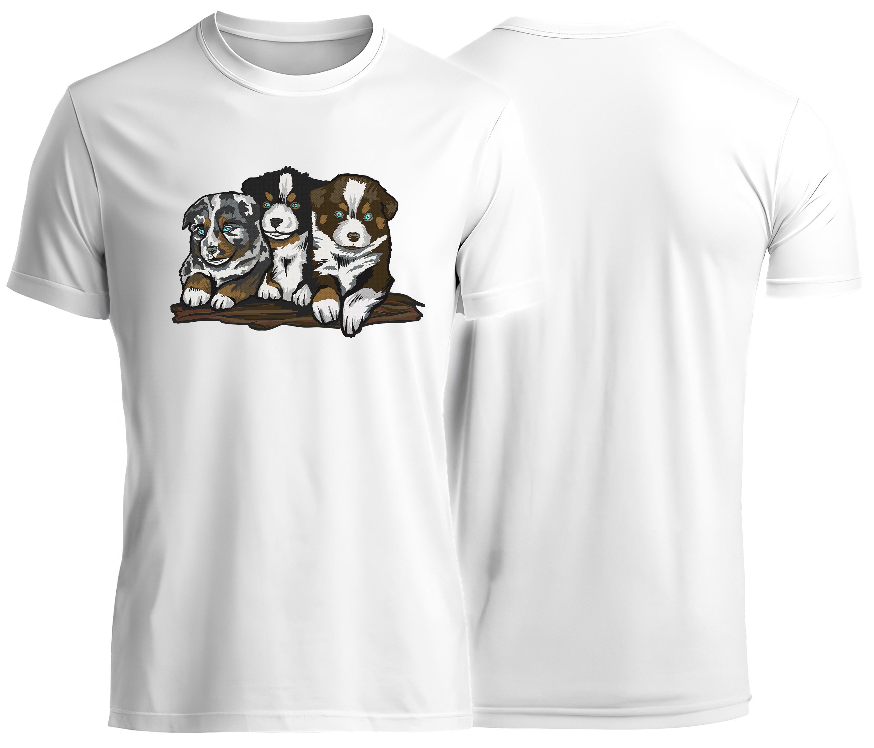 MyDesign24 T-Shirt Hunde print Shirt 3 Welpen Hunde T-Shirt weiss kurzarm Regular Fit i215