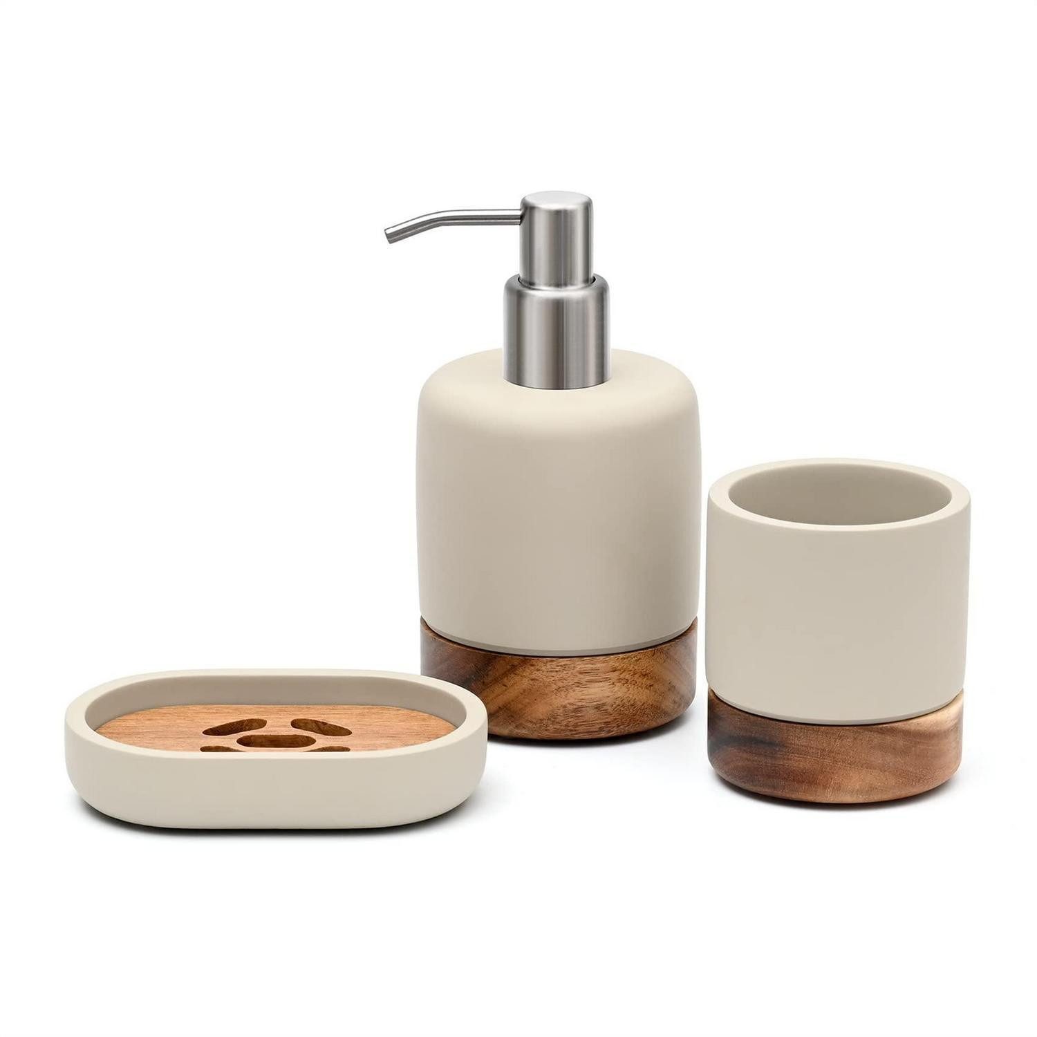 LuxusKollektion Zahnbürstenhalter Badezimmer-Zubehör-Set Holz 3-teilig Beton Anthrazit, (1-St)