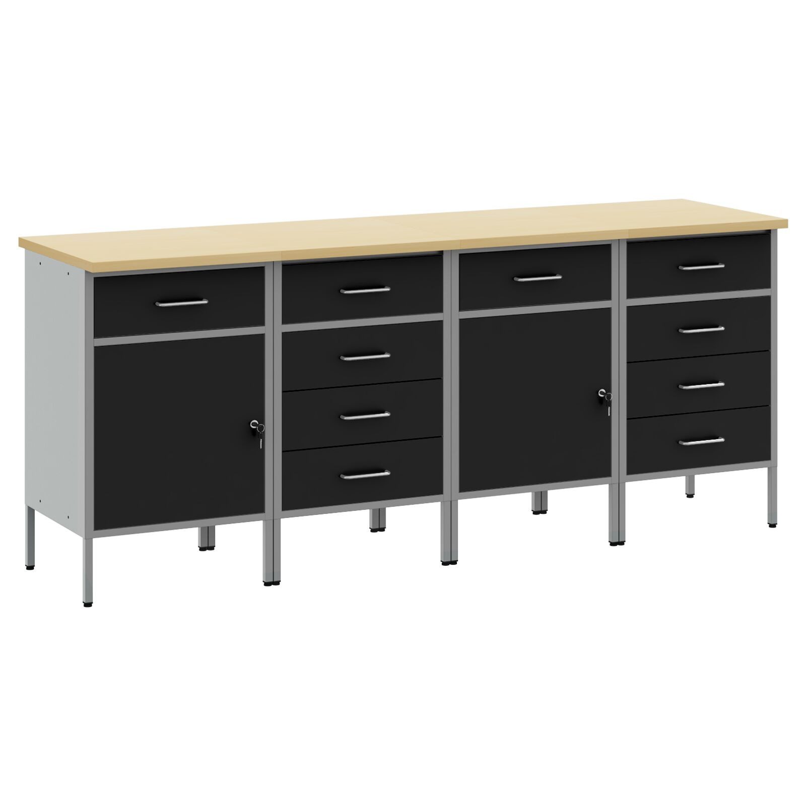 Werkbank Werkbank Set Set mit 4 Teilen Schwarz und Grau Stahl