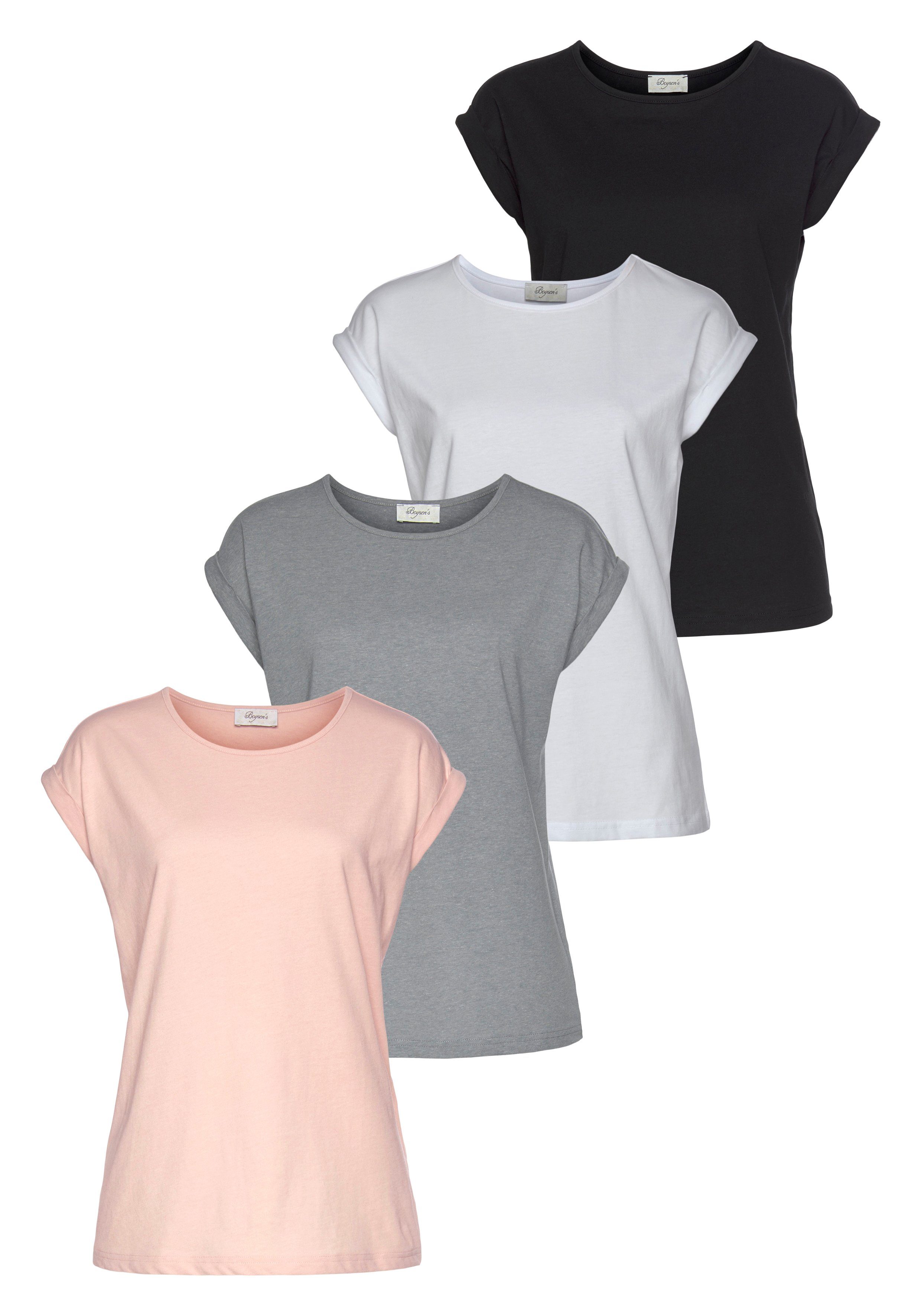 Boysen's T-Shirt (Packung) im 4er Pack grau, rose, weiß, schwarz