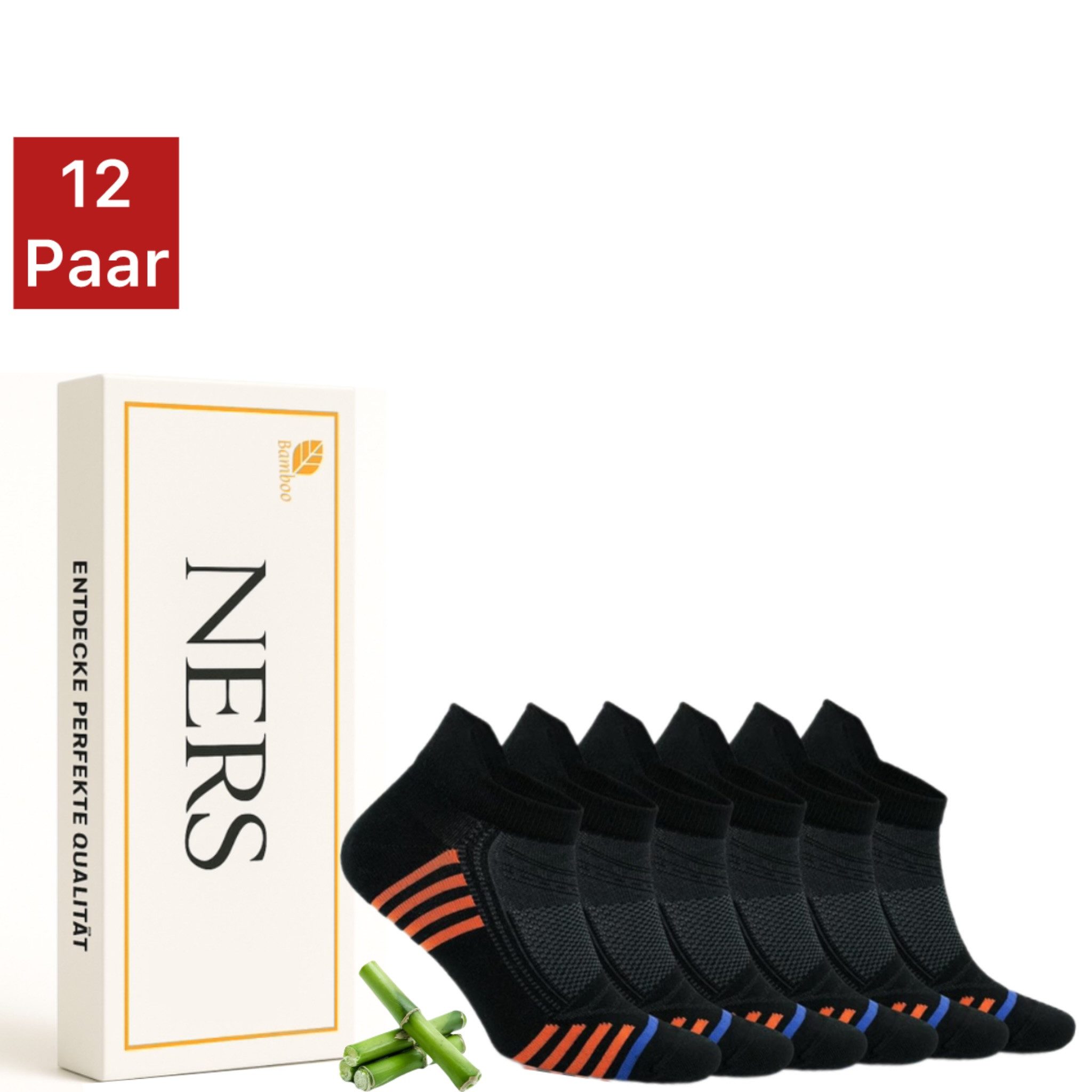 NERS Sneakersocken aus Bambus für Damen und Herren, ohne Naht, Gegen Schweißfüße (Spar-Set, 12-Paar) Premium Sportsocken mit Komfortbund, Atmungsaktiv, in Geschenkbox