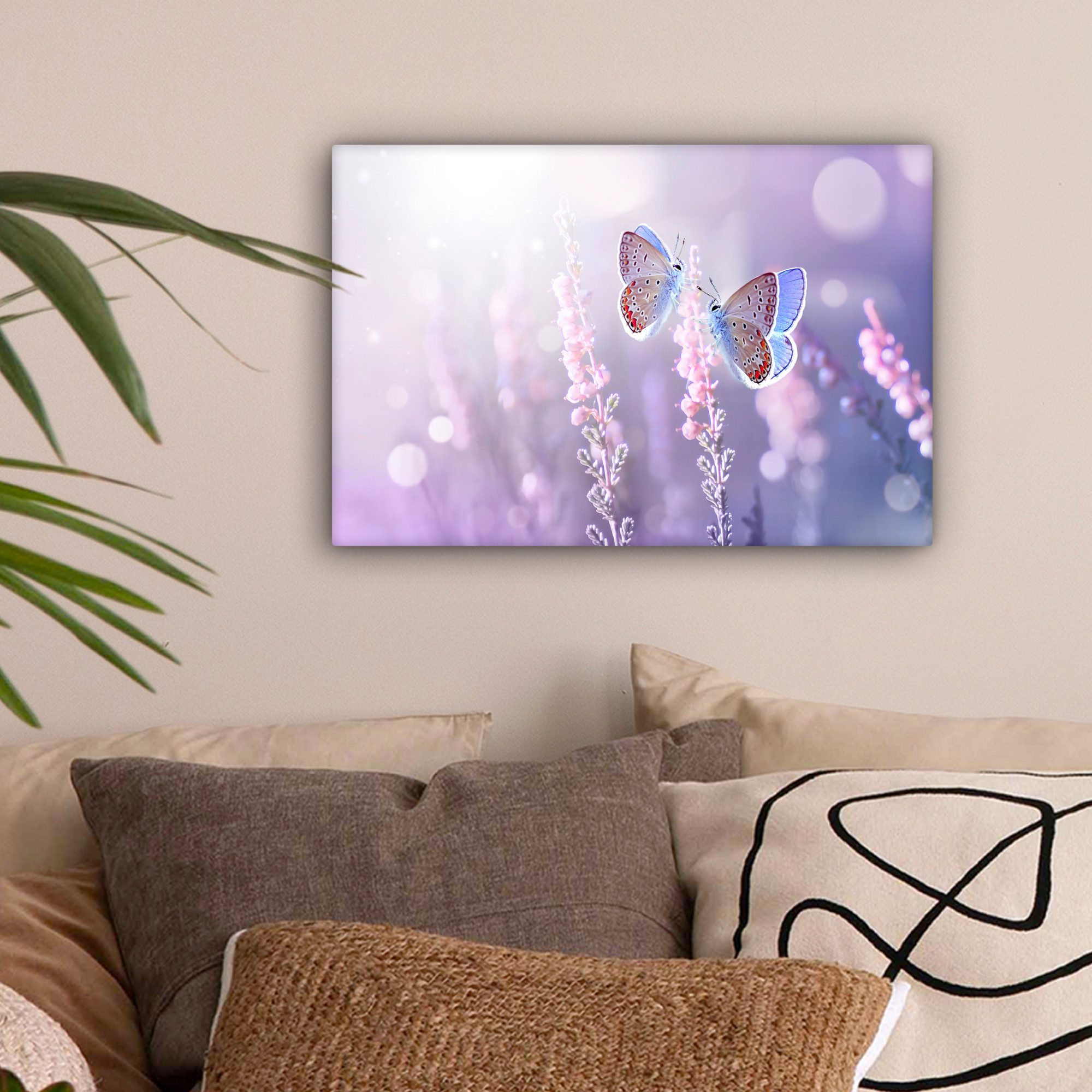 OneMillionCanvasses® Leinwandbild Schmetterling - Lavendel - Blumen - Lila, Fotodruck (1 St), Leinwand Bilder Klein, Wand Dekoration Aesthetic 30x20 cm – Bild 2 von 5