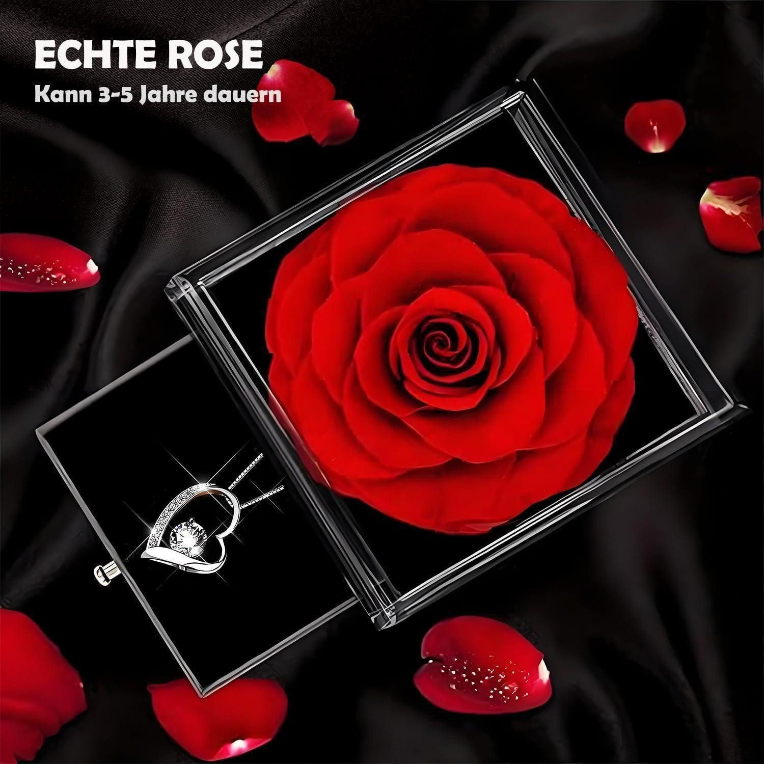 LuxusKollektion Geschenkbox Rote Eternal Rose Herz Damen Halskette 925 Silber Kette Ewige Rosen – Bild 3 von 5