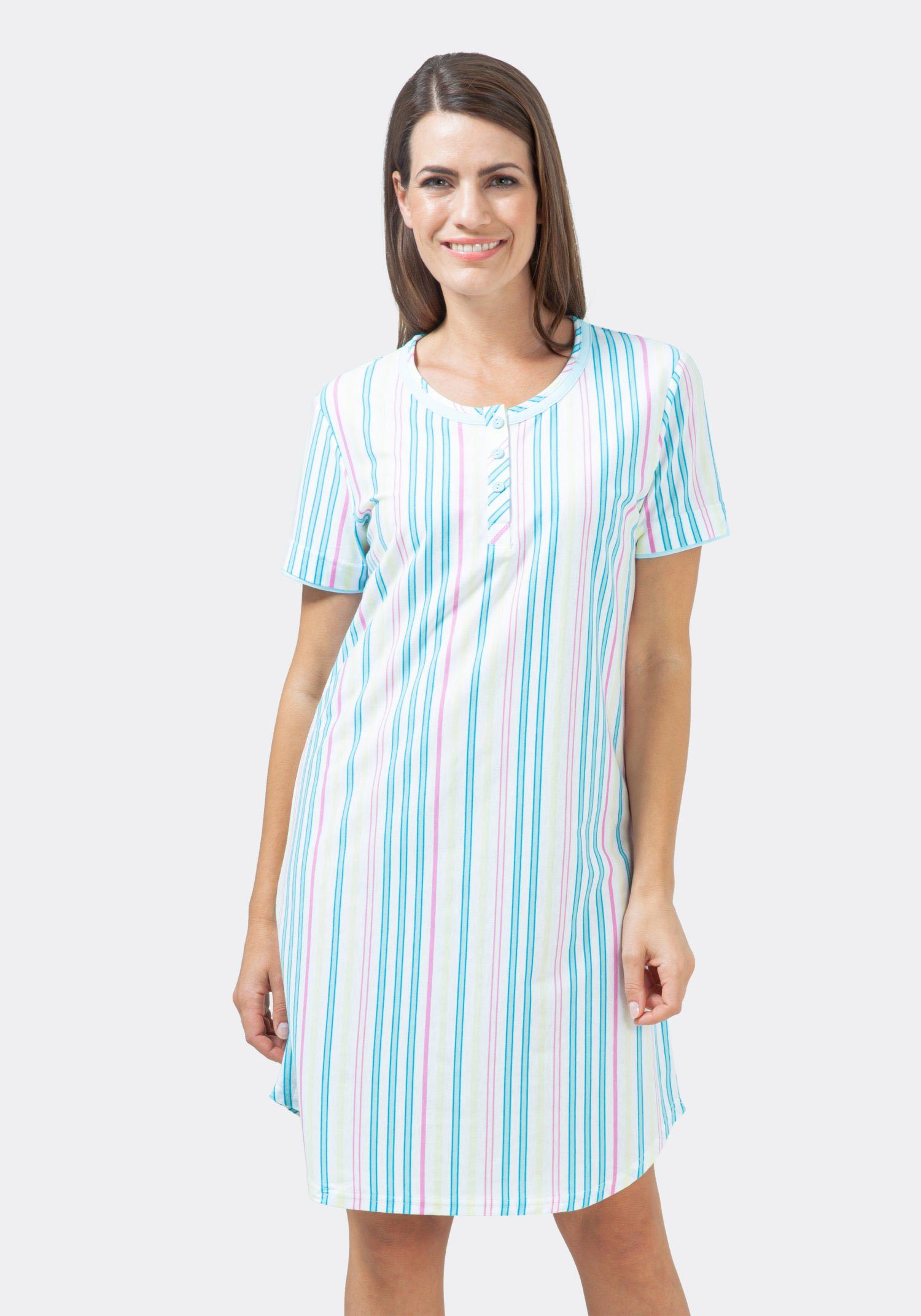 Hajo Nachthemd Damen Schlafshirt mit kurzem Arm Klima Komfort Bügelfrei