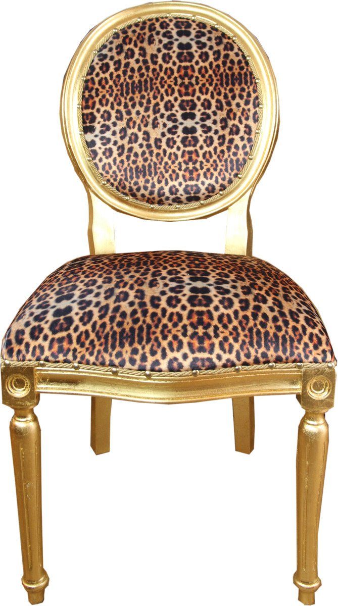 Casa Padrino Esszimmerstuhl Barock Luxus Esszimmer Stuhl Leopard / Gold Mod2 - Designer Stuhl - Hotel & Restaurant Möbel - Luxus Qualität | Stühle