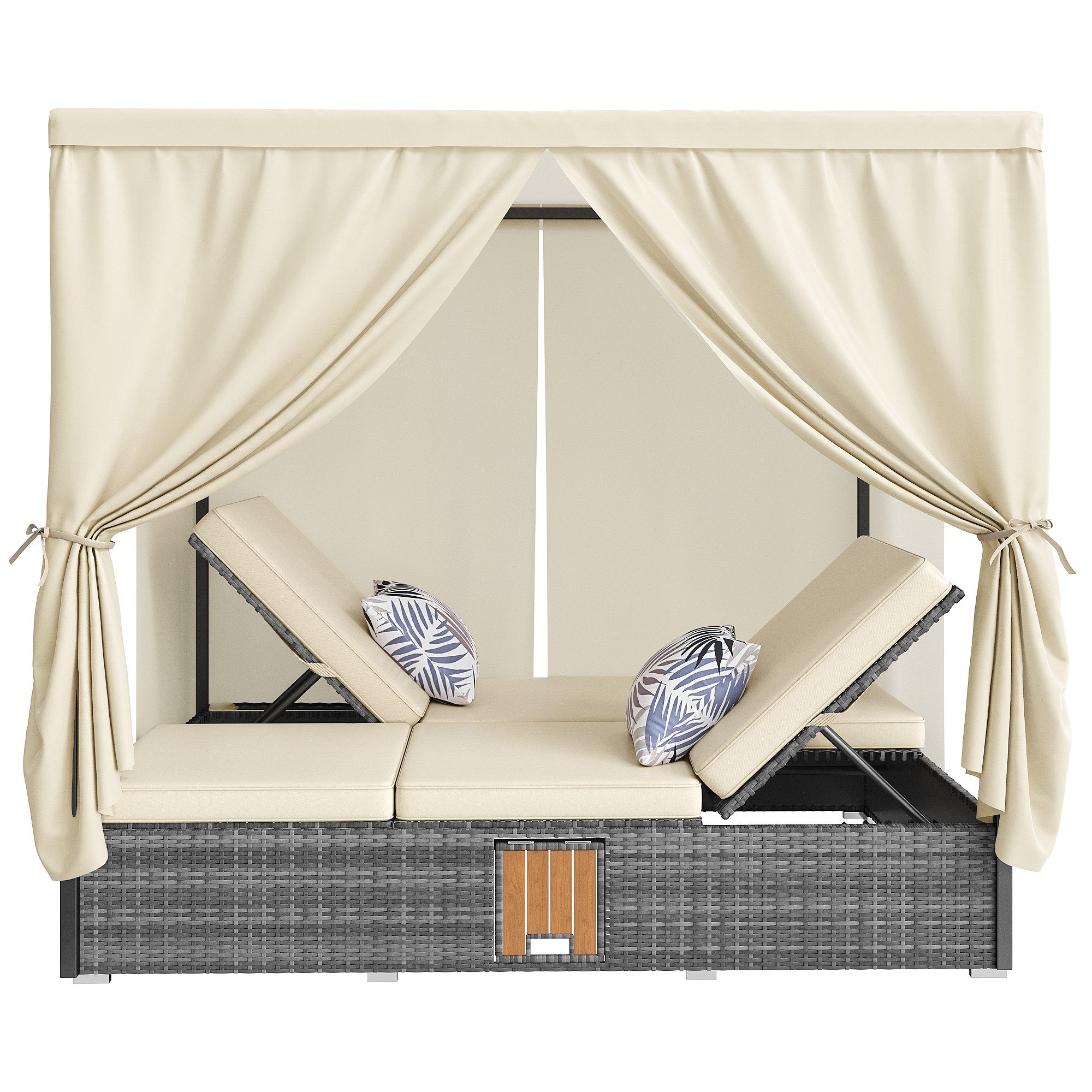 Odikalo Doppelliege Rattanliege Outdoor-Möbel klappbar wetterfest Schattenvorhang Kissen