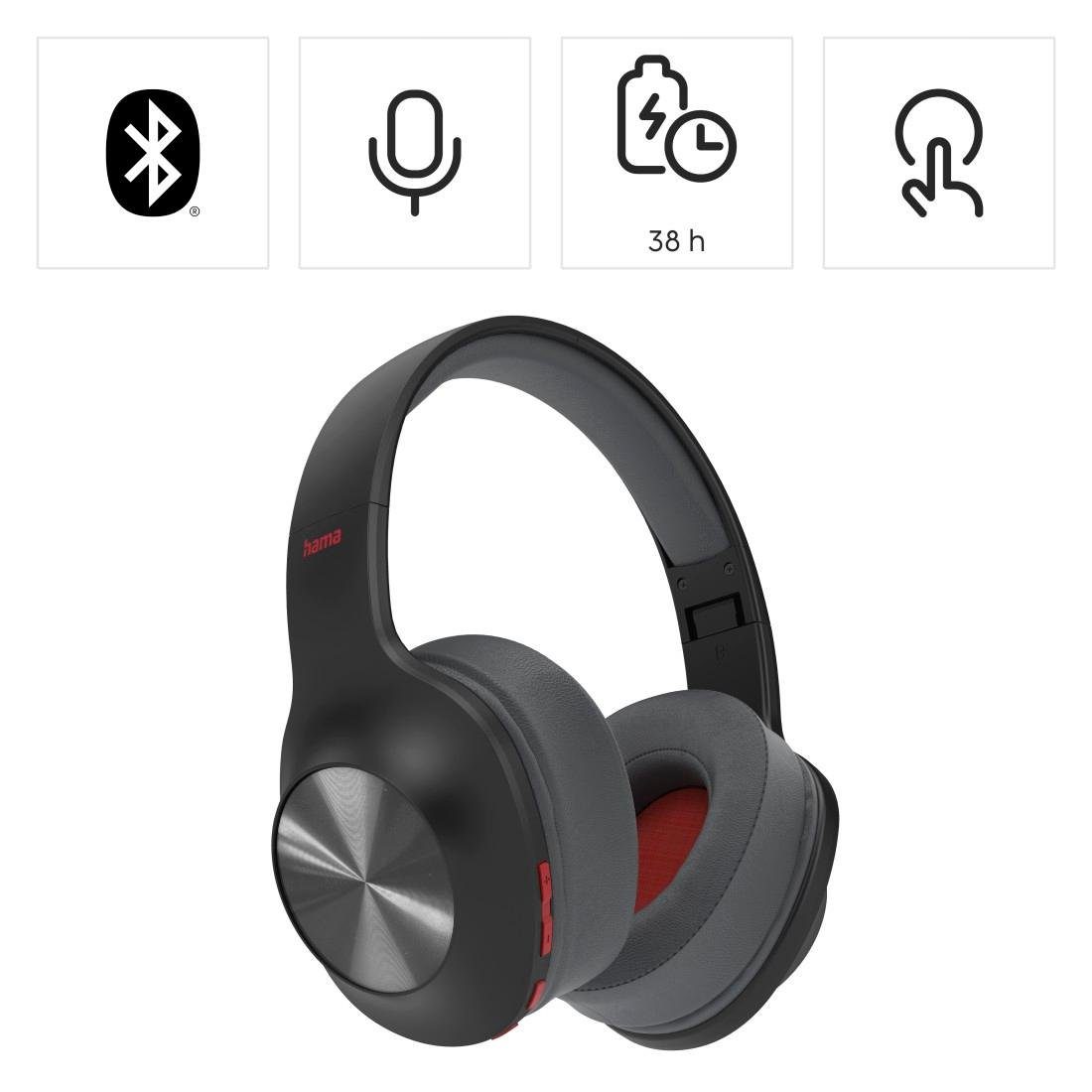 Hama Bluetooth® Kopfhörer Over HFP, Bass Bluetooth, Assistant, ohne A2DP Headset) Boost, Bluetooth AVRCP Siri, (Sprachsteuerung, Kabel, kabellos Bluetooth-Kopfhörer Google faltbar Bluetooth, HSP, schwarz Ear