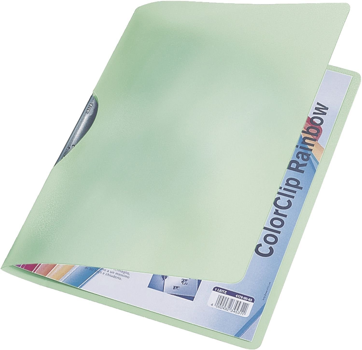 6x Schreibmappe A4, grün Klemmmappe LEITZ ColorClip PP, Rainbow,