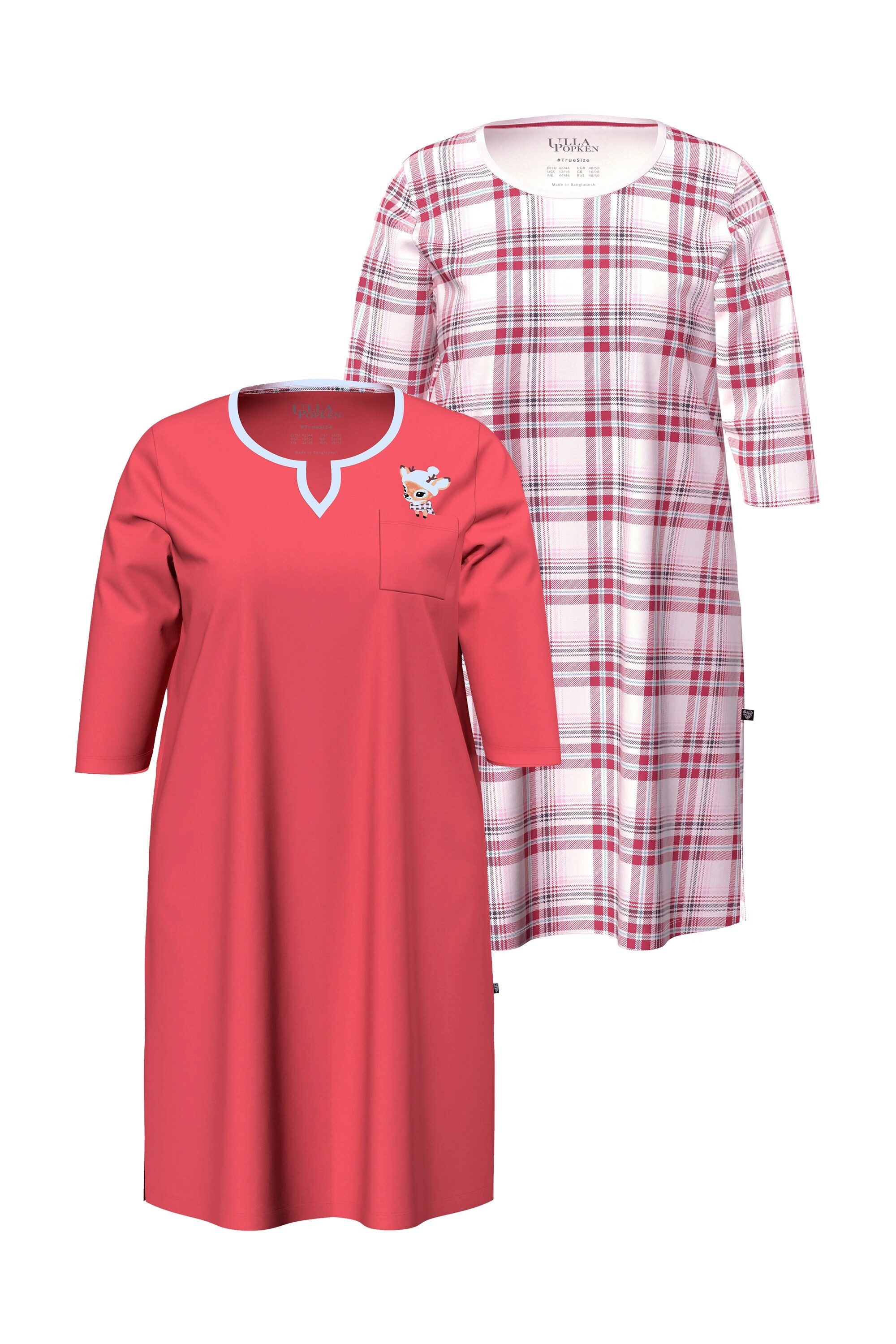 Ulla Popken Bigshirt Bigshirts 2er-Pack Karo/Rehkitz