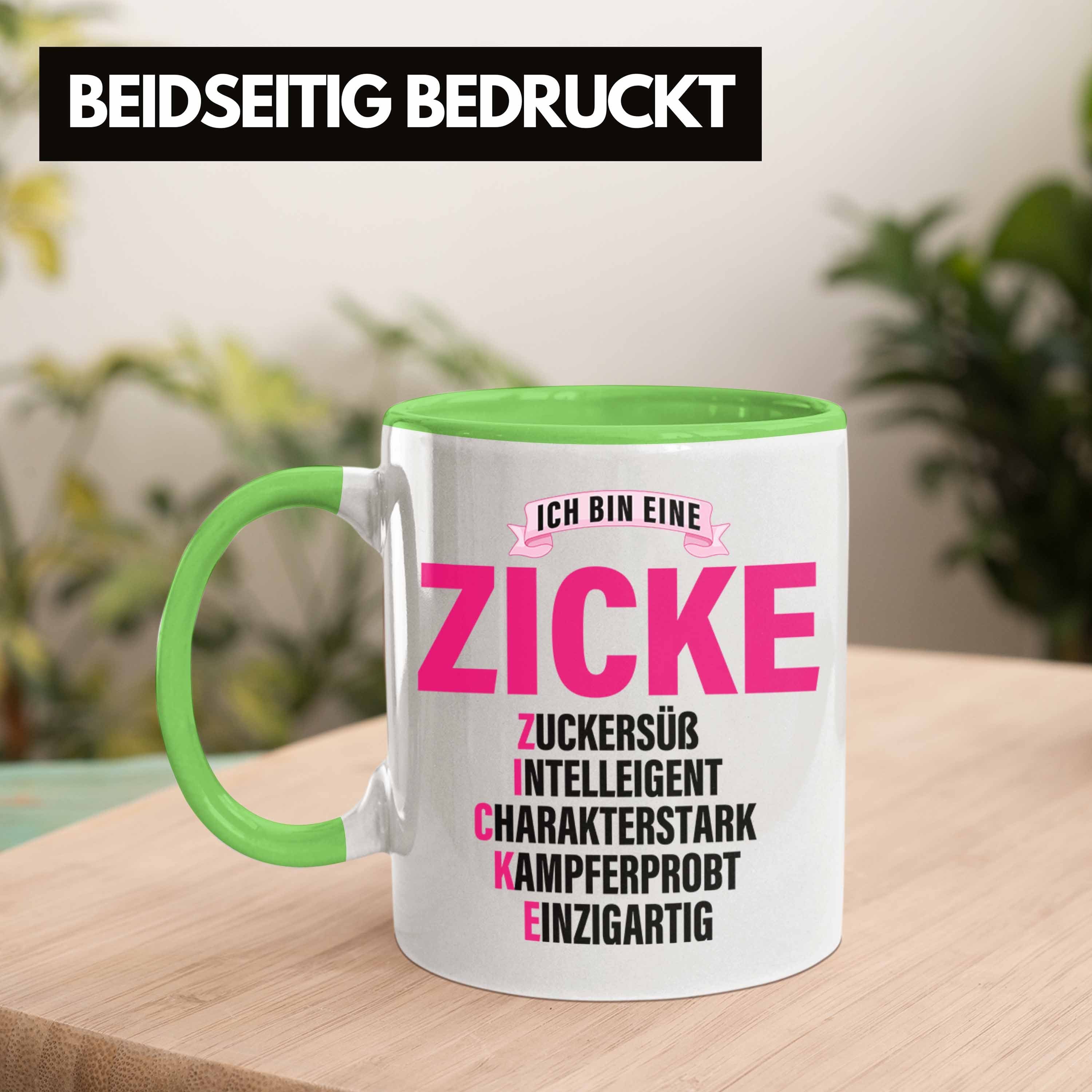 Trendation Tasse Trendation - Zicke Lustig Pink Kaffeetasse Frauen Tasse Grün Geschenk für Frau