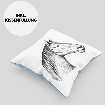 Trendation Dekokissen Trendation - Reiterin Geschenk Kissen mit Füllung 40x40 Pferde Grafik Dekokissen Pferd Reiten Geschenkidee Geburtstag Weihnachten Mädchen