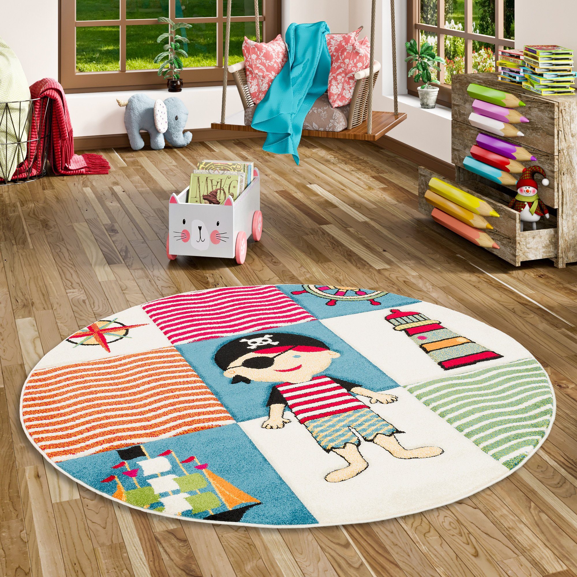Pergamon Kinderteppich Kinder Teppich Savona Kids Piratenwelt Rund, Rechteckig, Höhe: 13 mm