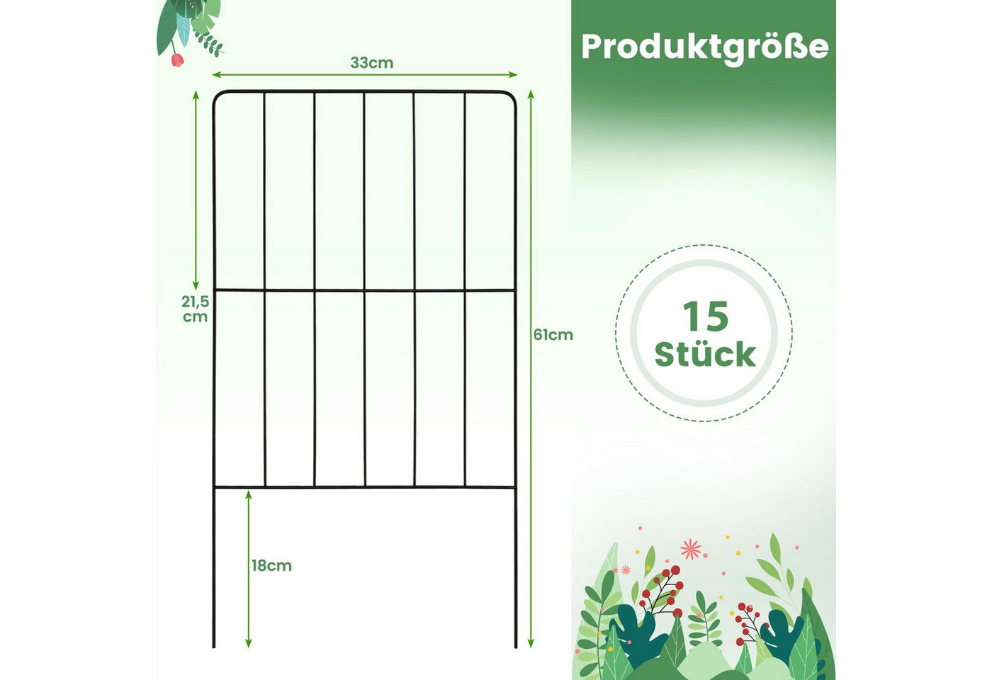 Thumbnail - COSTWAY Gartenzaun, 15 St. Beetzaun, Absperrzaun, aus Metall, 33x61 cm