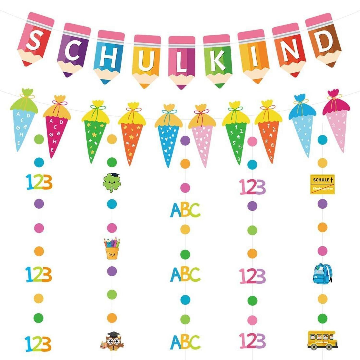LuxusKollektion Girlande Schulanfang Girlande Bunt Zuckertüte ABC