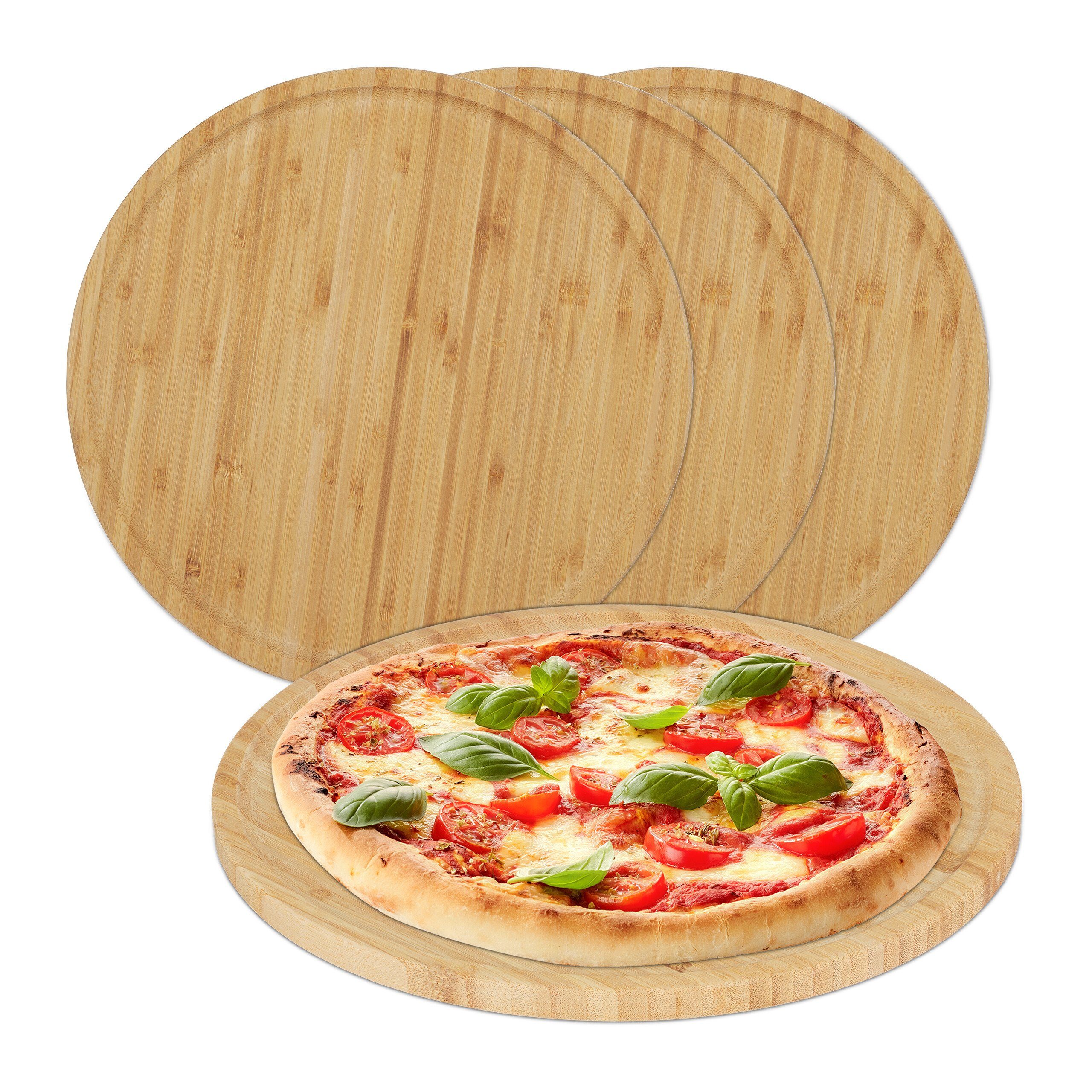 relaxdays Pizzateller Bambus Pizzateller im 4er Set, (4 St)