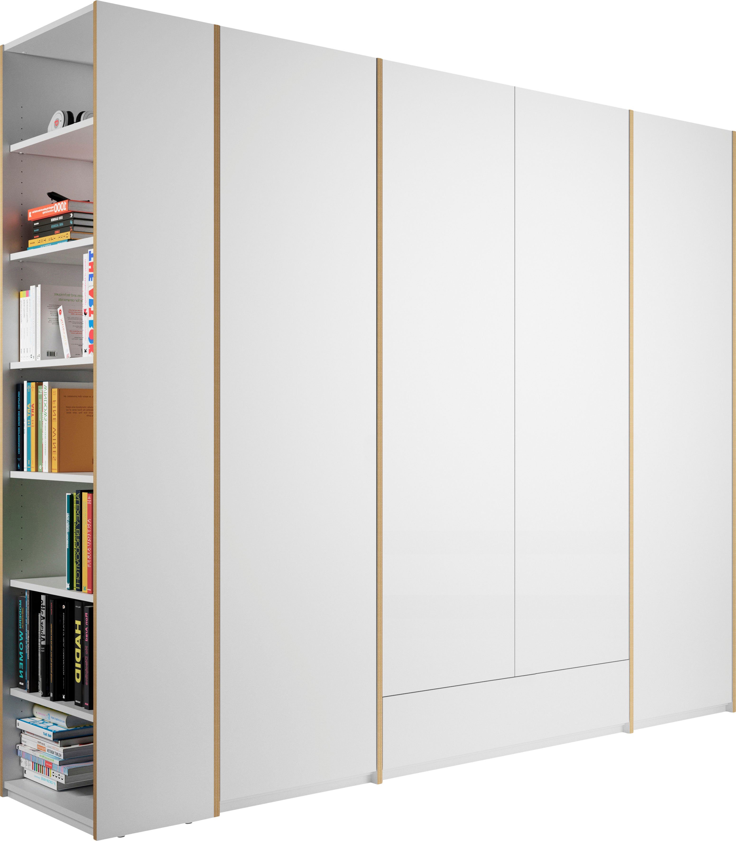 SMALL rechts Drehtürenschrank Schublade, weiß/birke Anbauregal geräumige Plus LIVING oder 5 Modular links Variante Müller montierbar | weiß/birke