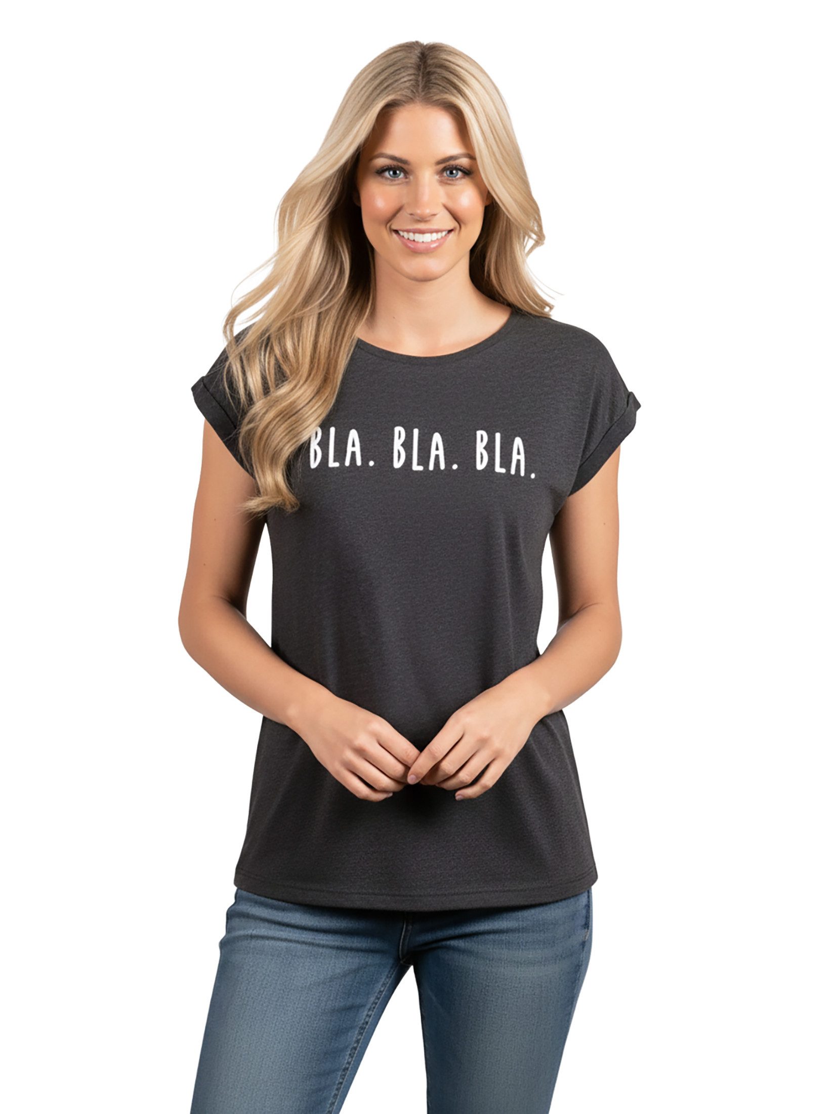 MAKAYA Print-Shirt Damen Kurzarm Basic Sommer Oberteile Sexy Elegant Lustig Spruch Bla (Schriftzug, Schwarz, Blau, Grau) Baumwolle