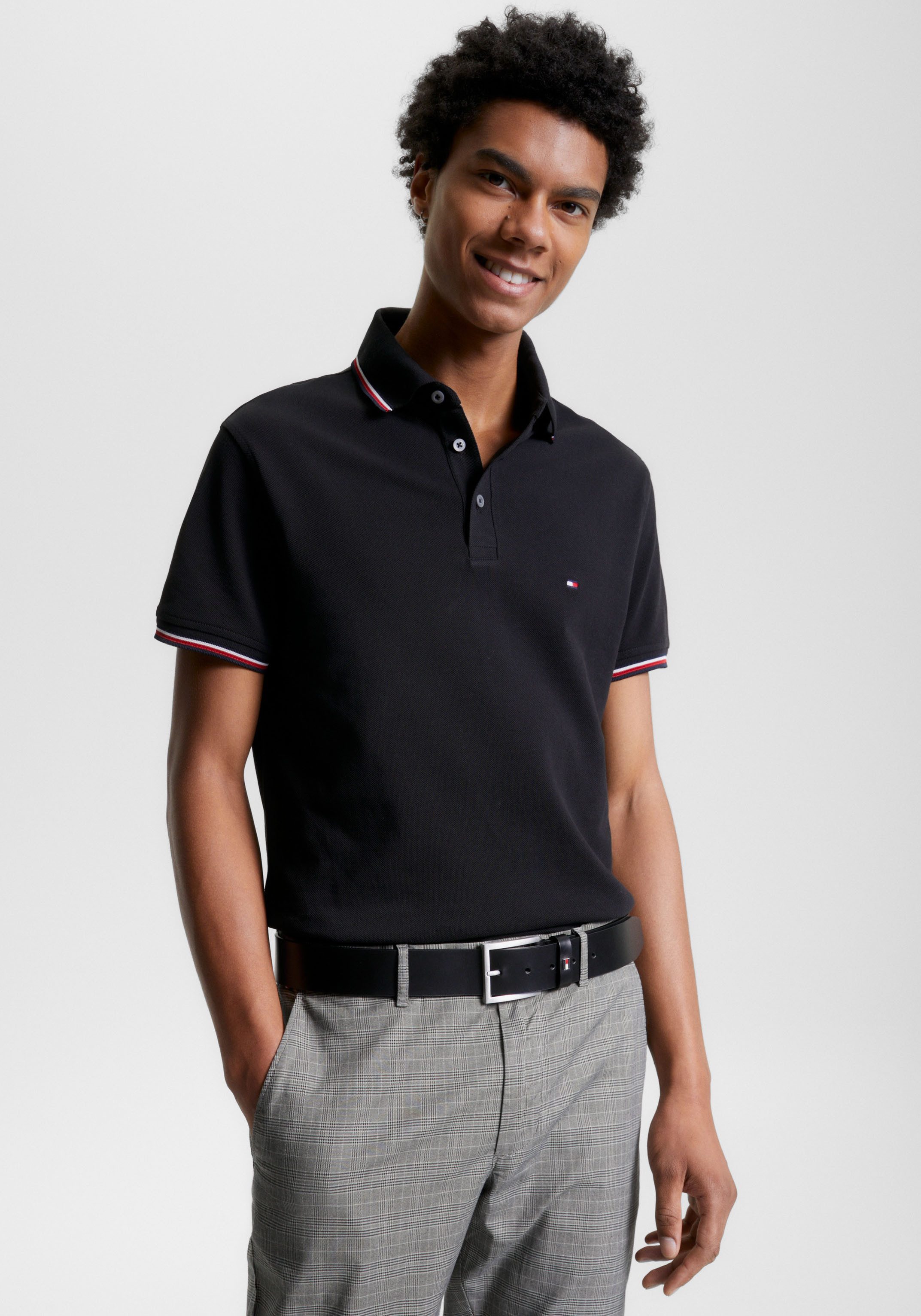 Tommy Hilfiger Poloshirt 1985 RWB TIPPED SLIM POLO mit TH-Farben an Ärmel und Kragen