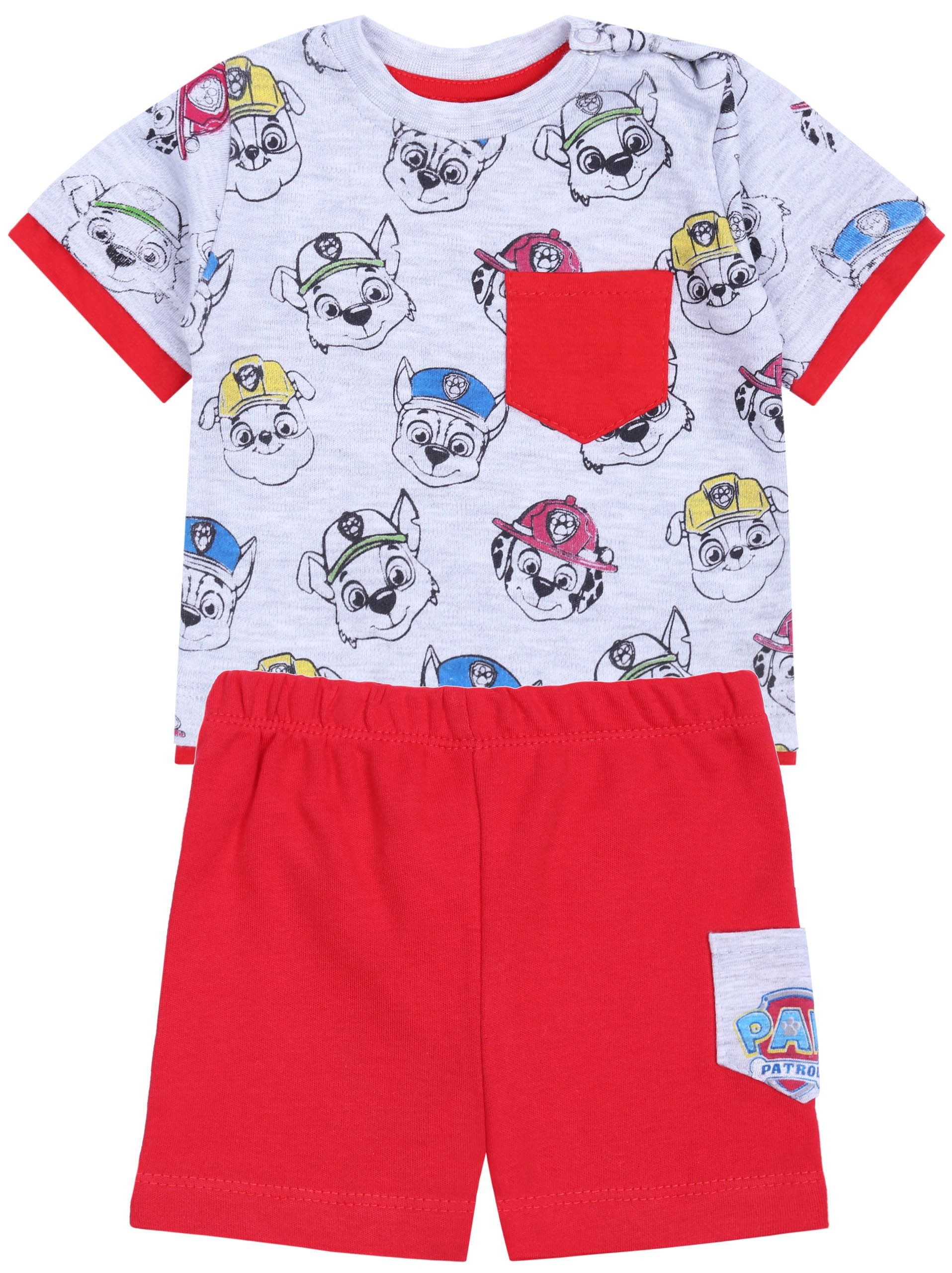 T-Shirt & Shorts Grau-rotes Jungen Set T-Shirt+kurze Hose Paw Patrol 6 Monate