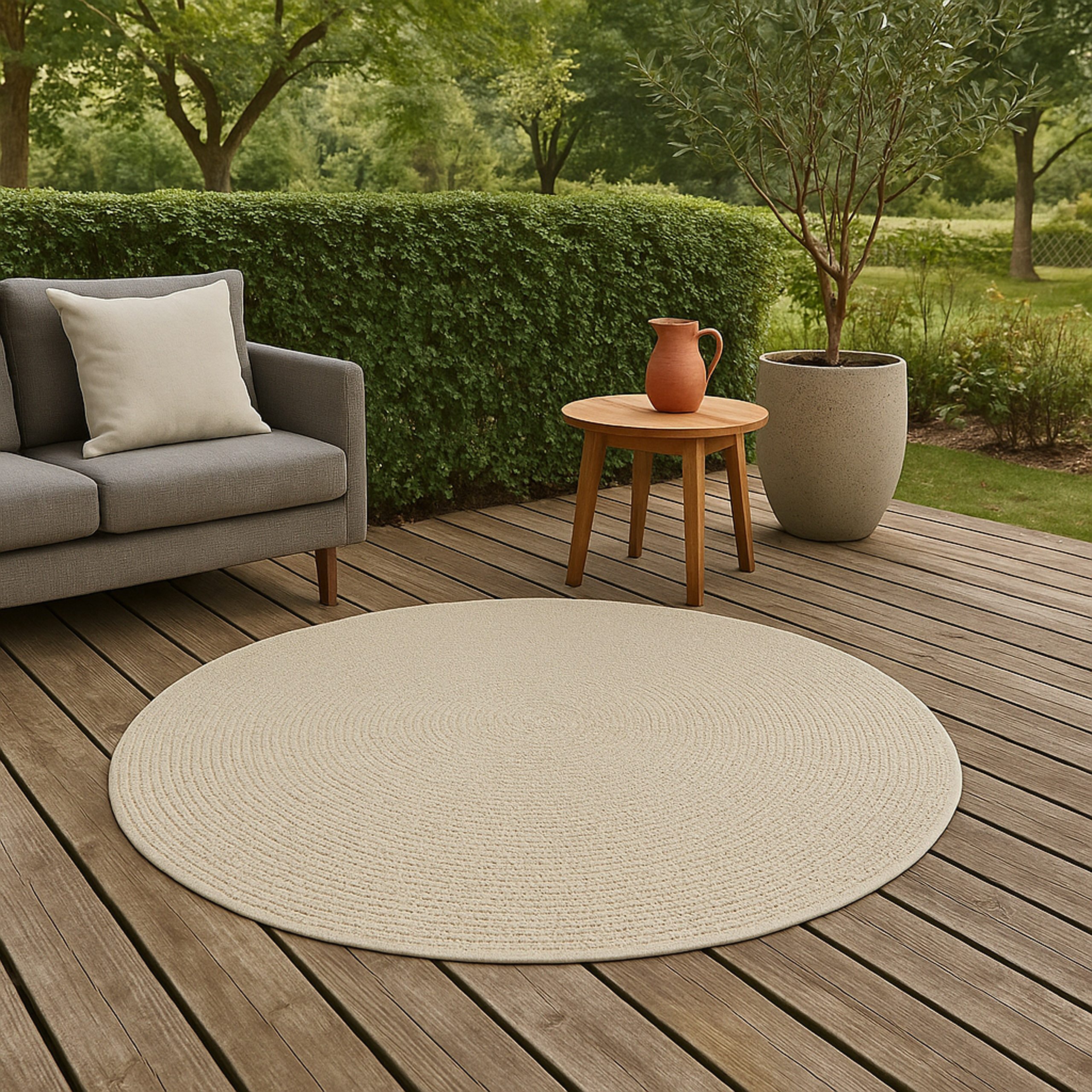 TeppichHome24 Outdoorteppich Outdoor-Teppich Terassenteppich mit Kreismuster langlebig und leicht, Rechteckig