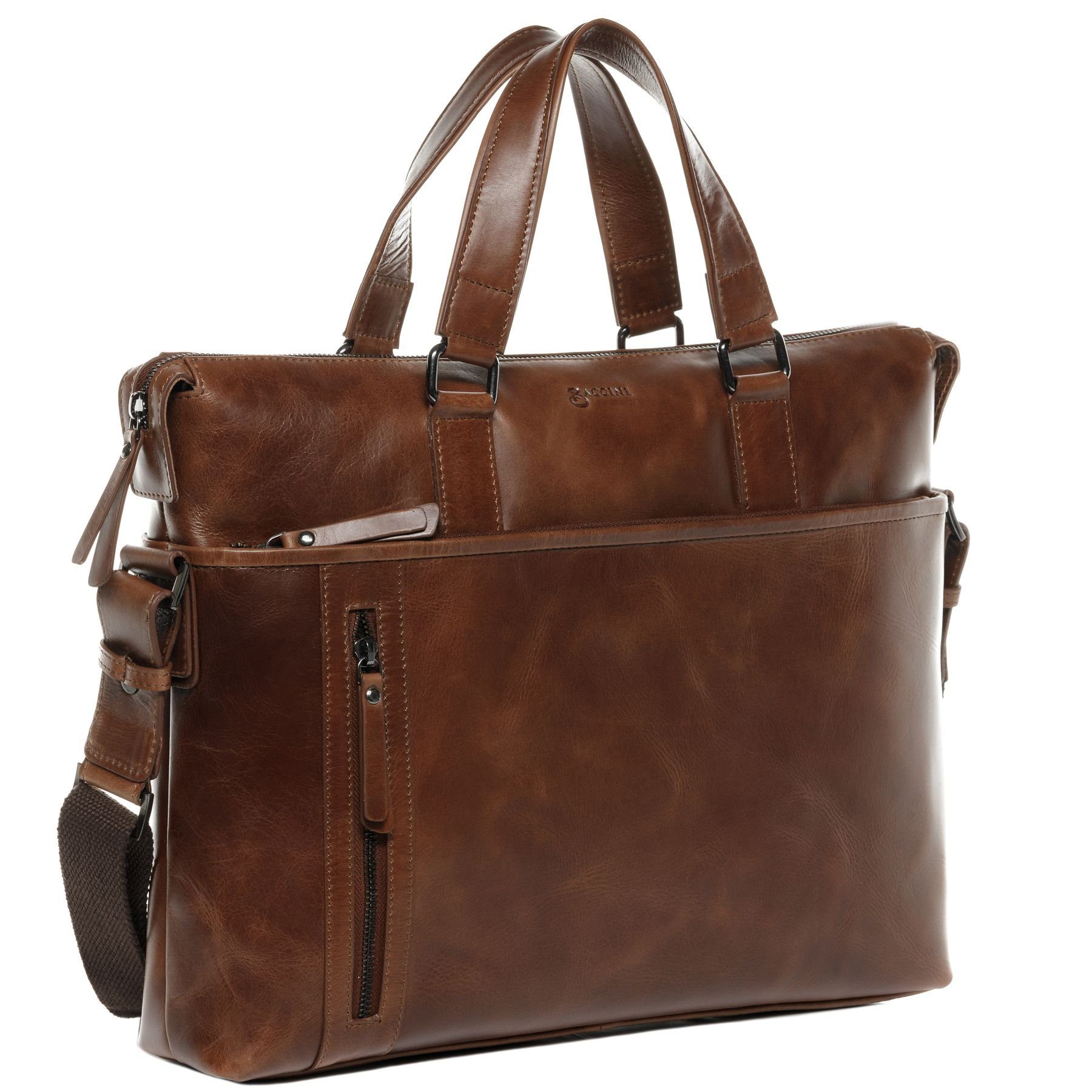BACCINI Laptoptasche echt Leder Aktentasche 15 Zoll Laptop-Hülle braun, Laptoptasche 15,4 Zoll, Aktentasche Echtleder Damen Herren hellbraun