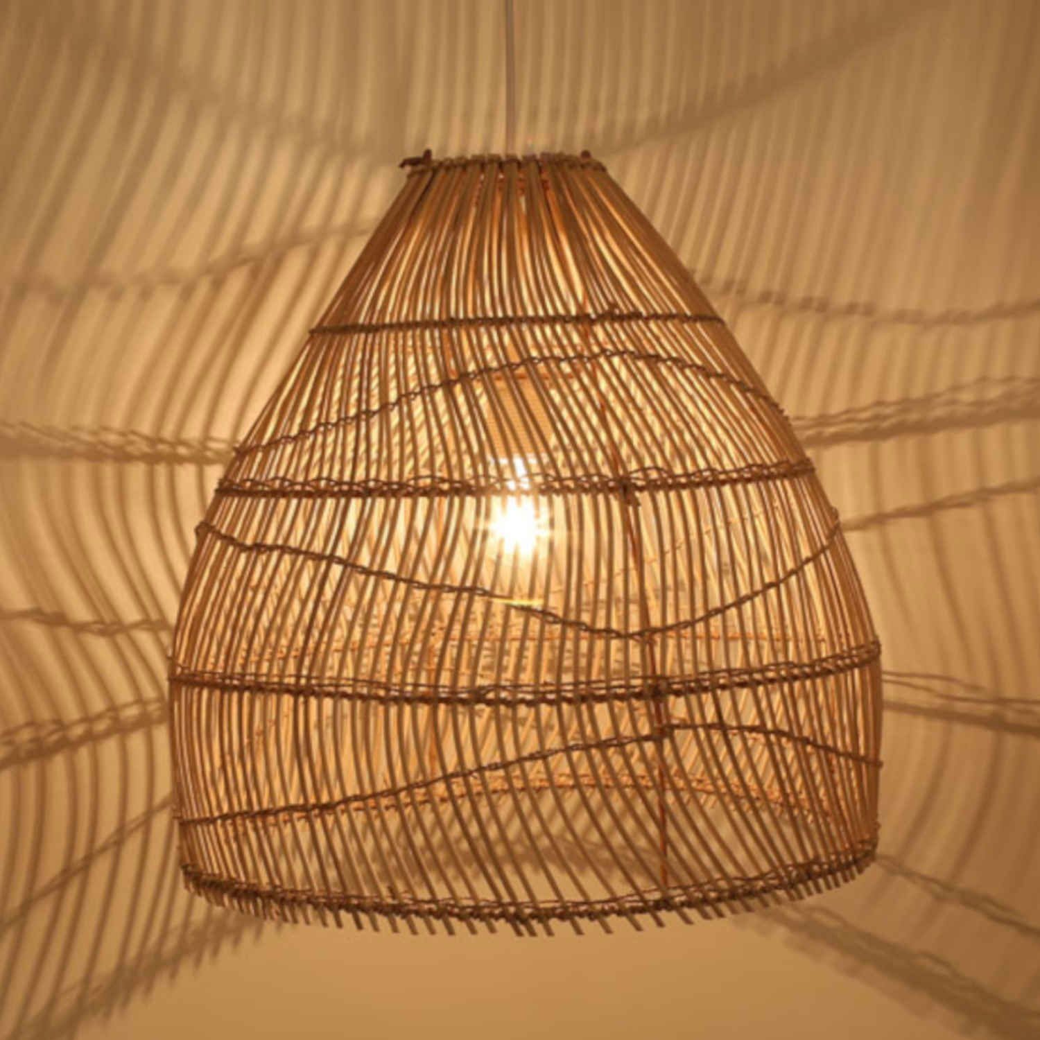 Casa Moro Deckenleuchten Rattan Lampe NORA Boho Chic Pendelleuchte in Natur Beige, ohne Leuchtmittel, handgefertigte Pendelleuchte in Tropfen Form