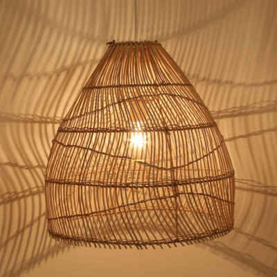 Casa Moro Deckenleuchten Rattan Lampe NORA Boho Chic Pendelleuchte in Natur Beige, ohne Leuchtmittel, handgefertigte Pendelleuchte in Tropfen Form