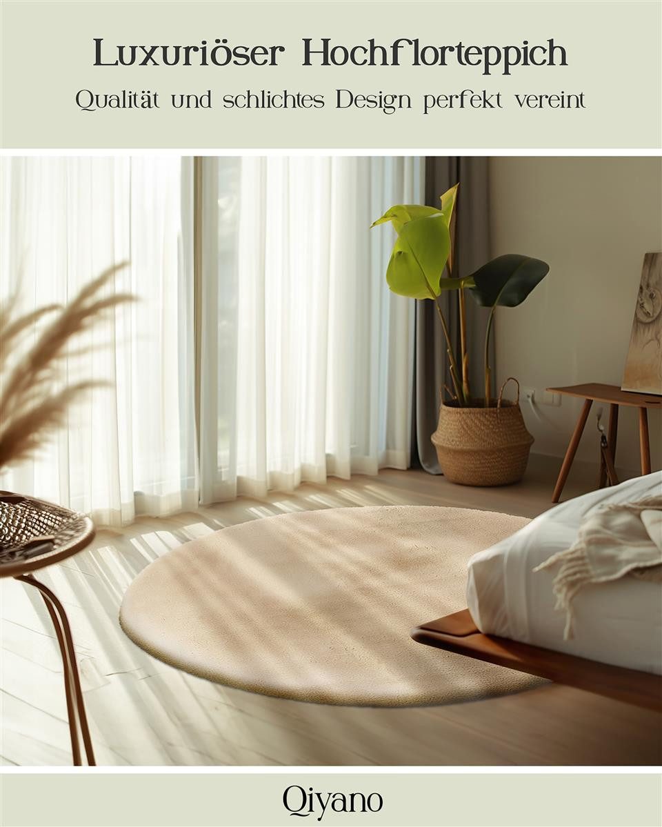 Qiyano Teppich Hochflorteppich Wanga 100 Beige 160 cm RUND, Rund günstig online kaufen