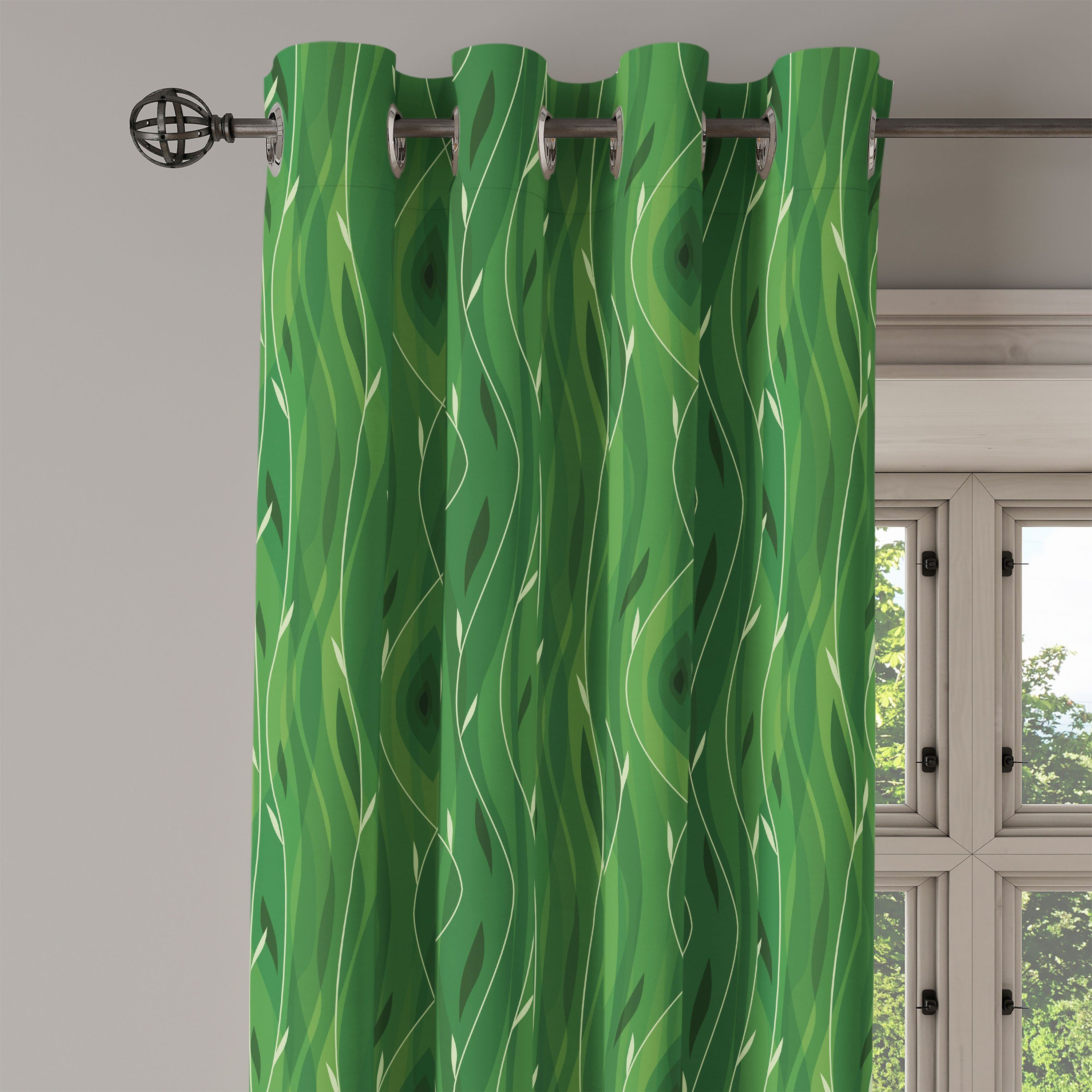 Dekorative Abakuhaus, 2-Panel-Fenstervorhänge Frühlings-Zusammenfassung für Retro Grün Schlafzimmer Gardine Wohnzimmer,