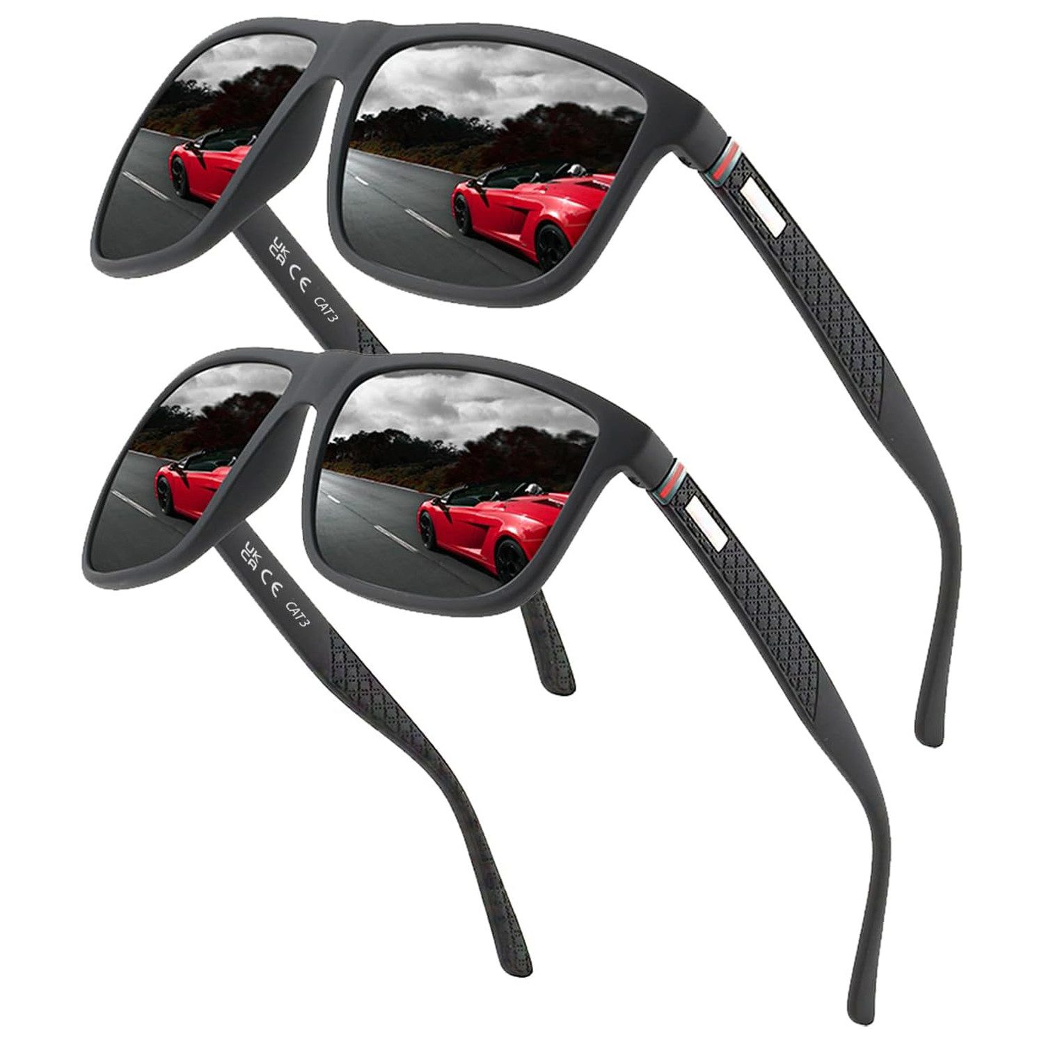 REDOM Sonnenbrille 2er Polarisierte Sonnenbrillen Brille Fahrerbrille Sportbrille Set (UV400-Schutz Unisex für Golf Fahren Angeln Outdoor-Sportarten Mode usw, 2-St., Klassisch, HD-Pilotobjektive, Voller Blendschutz, Reisebrille) Herren Damen für Outdoor Camping Reisen Freizeit Laufen Radfahren usw