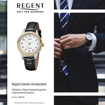 Regent Quarzuhr Regent Herren-Armbanduhr schwarz Analog, (Analoguhr), Damen Armbanduhr rund, mittel (ca. 31mm), Lederarmband