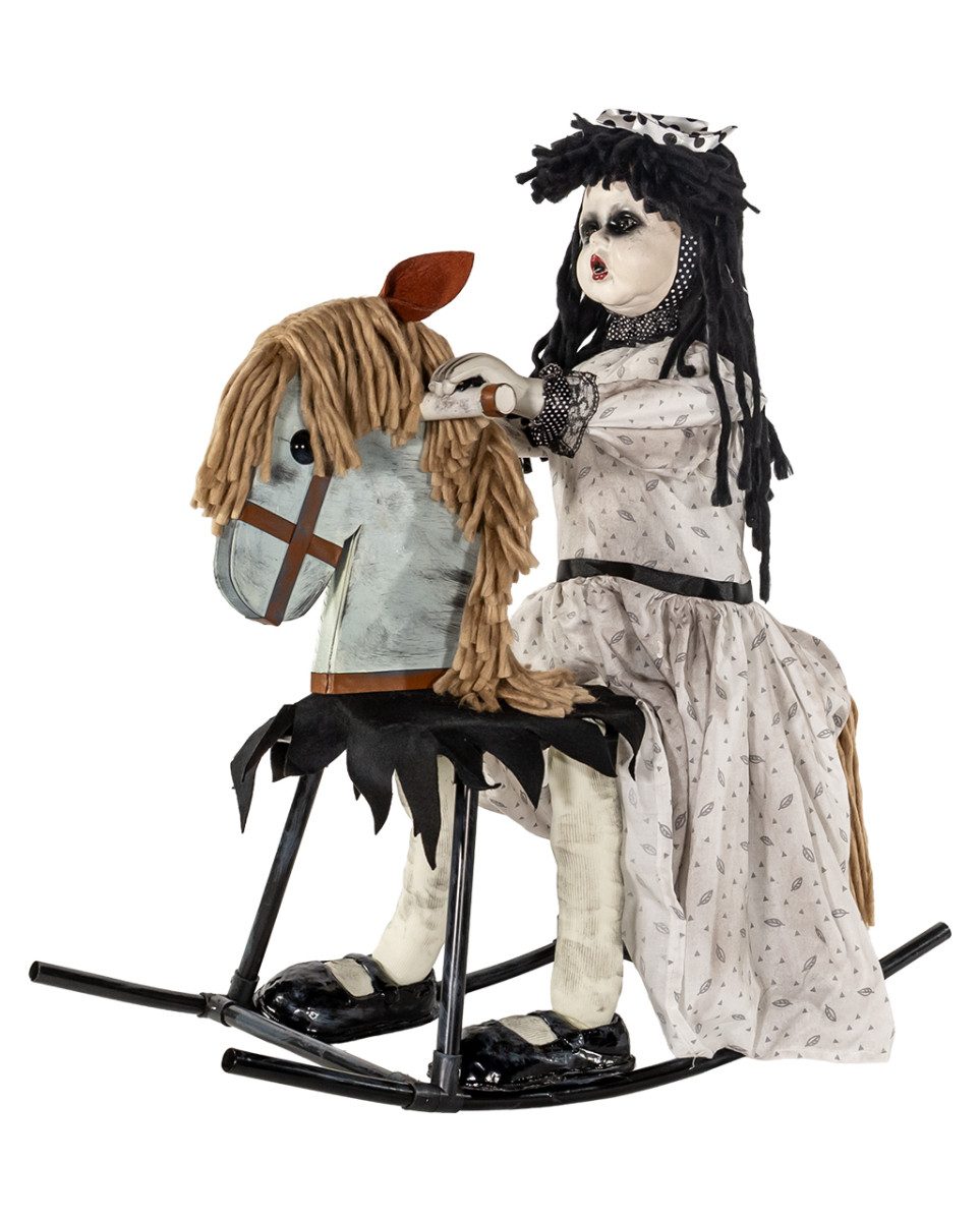 Horror-Shop Dekoobjekt Schaukelpferd mit animierter Geisterpuppe 72cm
