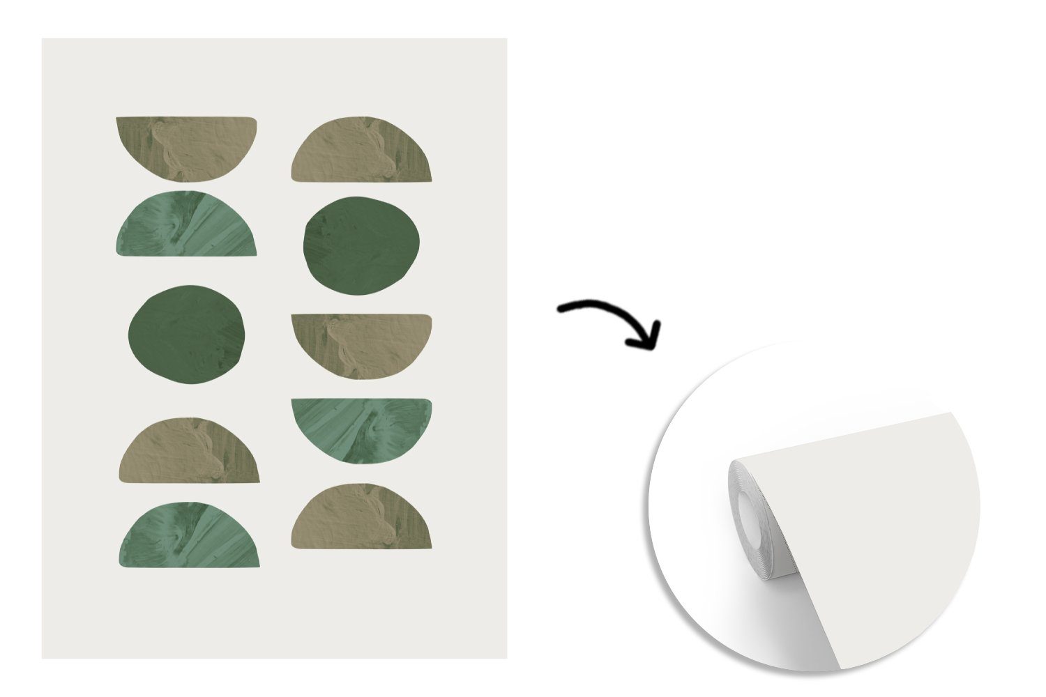 MuchoWow Fototapete Formen - Grün Wohnzimmer, für Tapete (4 Matt, Kreis St), Wandtapete Vinyl bedruckt, Montagefertig - Halb, 