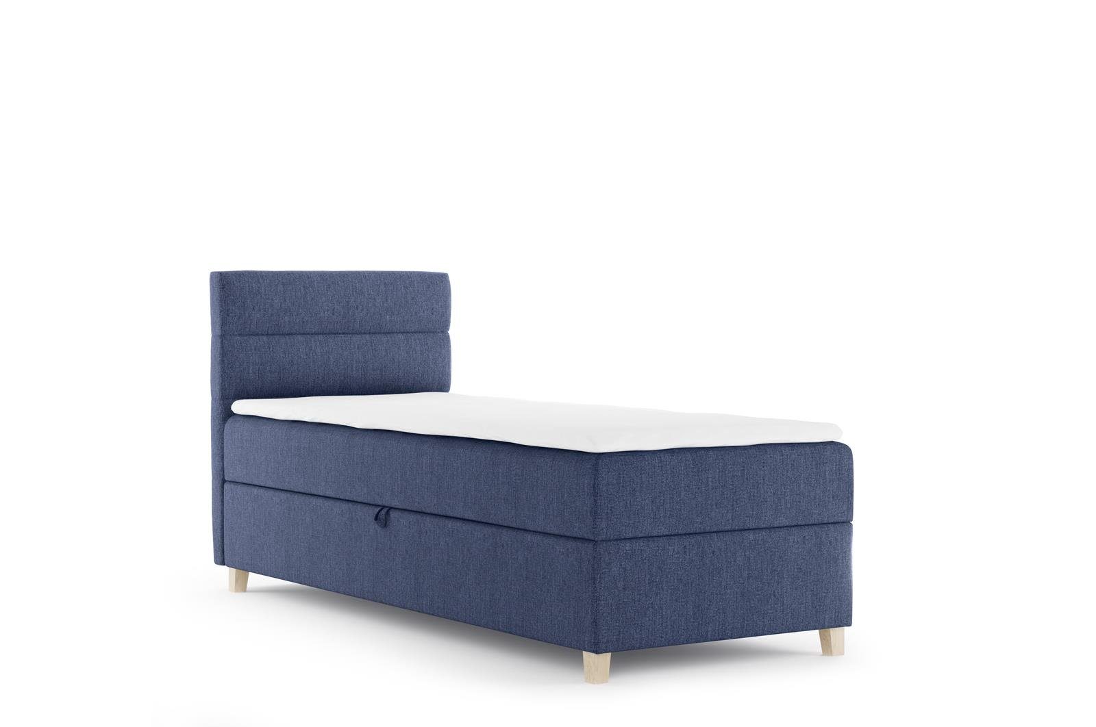 Bett mit Beautysofa Schlafzimmer Matratze, Boxspringbett Blau Velour 76) DONNA Topper MINI Polsterbett (soro