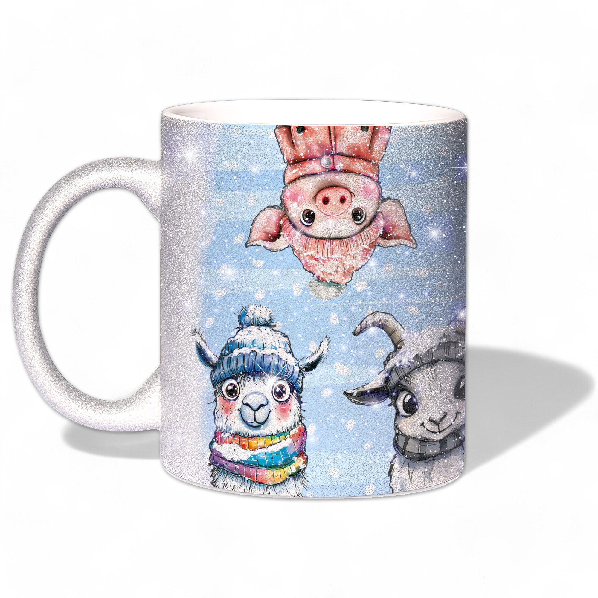 Sunnywall Tasse Glitzer Tasse - Winter Tiere - Für die Seele - Weihnachten - Silber, Keramik, inkl. Geschenkkarte