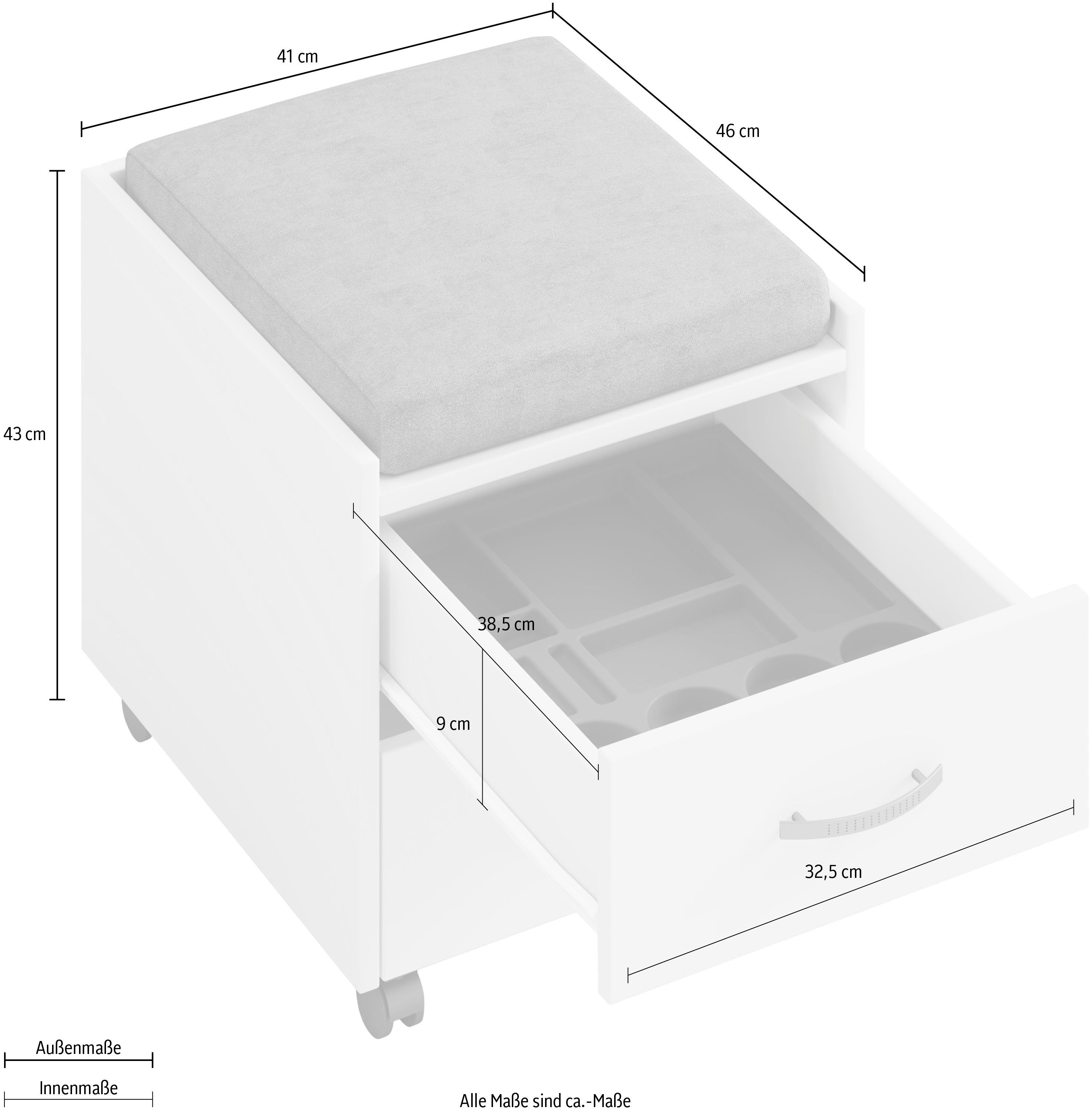 Container grau Lüttenhütt Praktischer Dekor Rollcontainer, einsetzbarer Weiß und universell