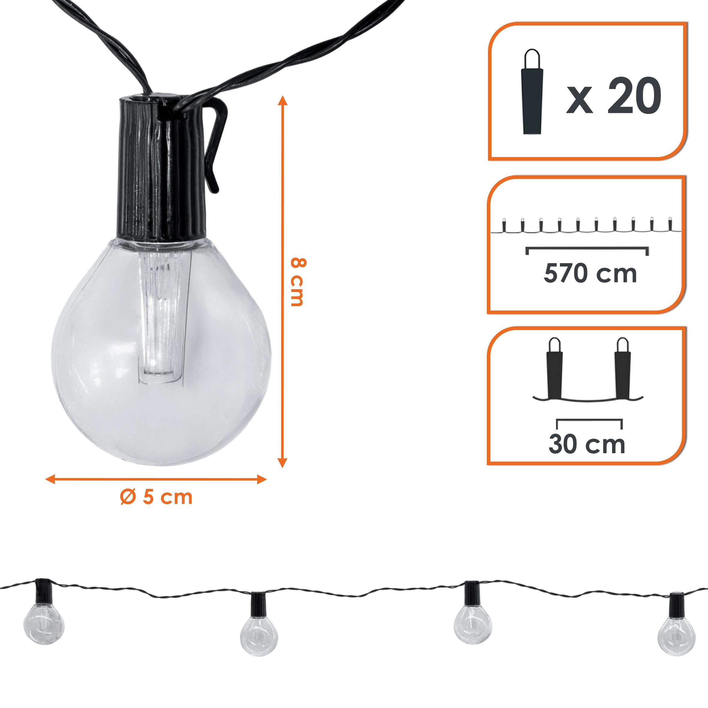 Spetebo LED Dekolicht Solar Lichterkette mit 20 Glühbirnen, solarbetrieben, warm weiß, Party Lichterkette für den Garten